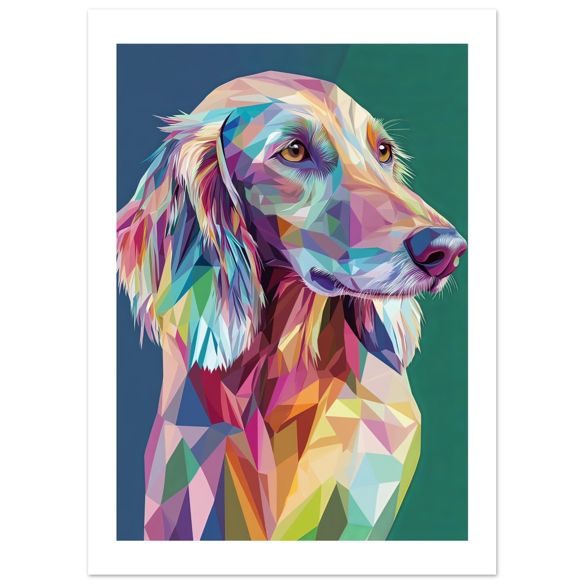 Afghan Hound Dog Illustrated with Colorful Triangles 1