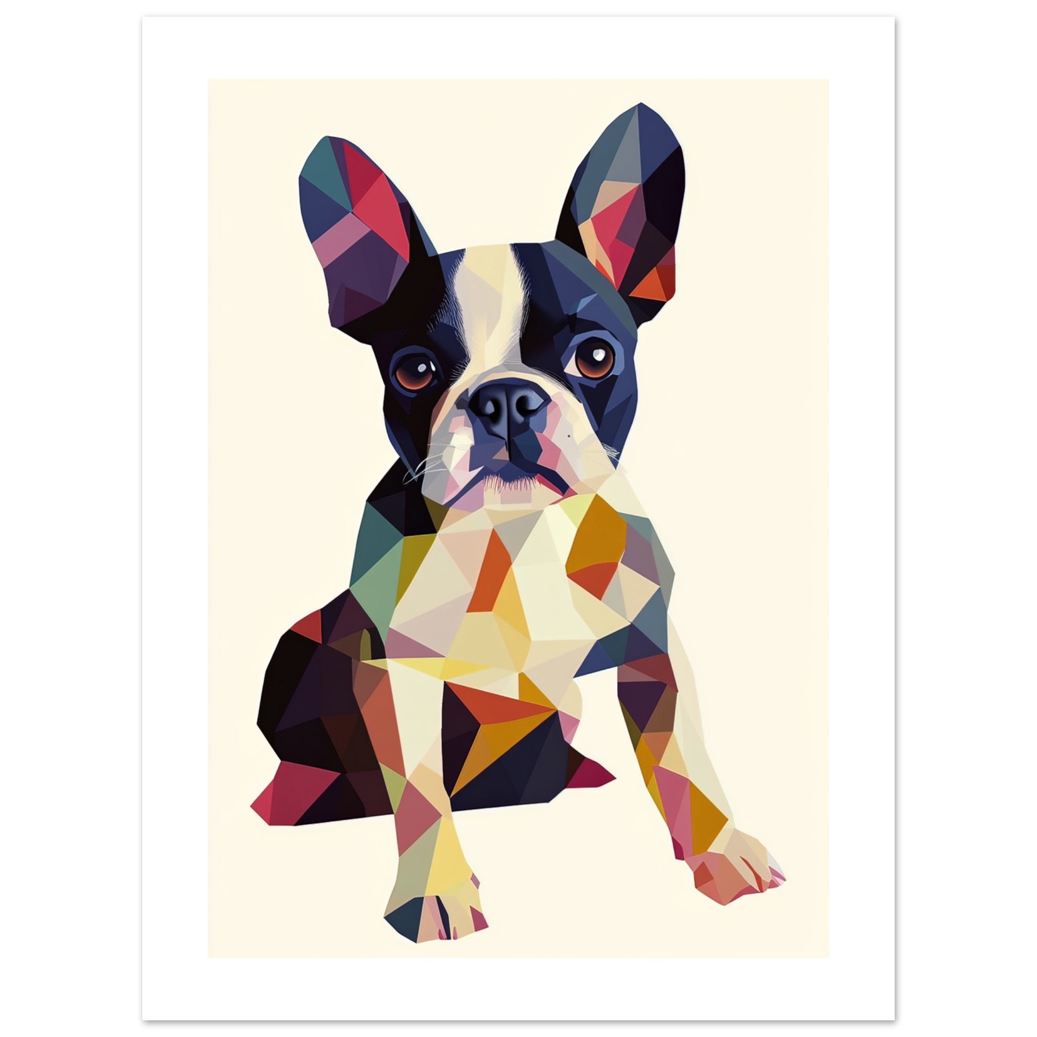Boston Terrier Dog Illustrated with Colorful Triangles