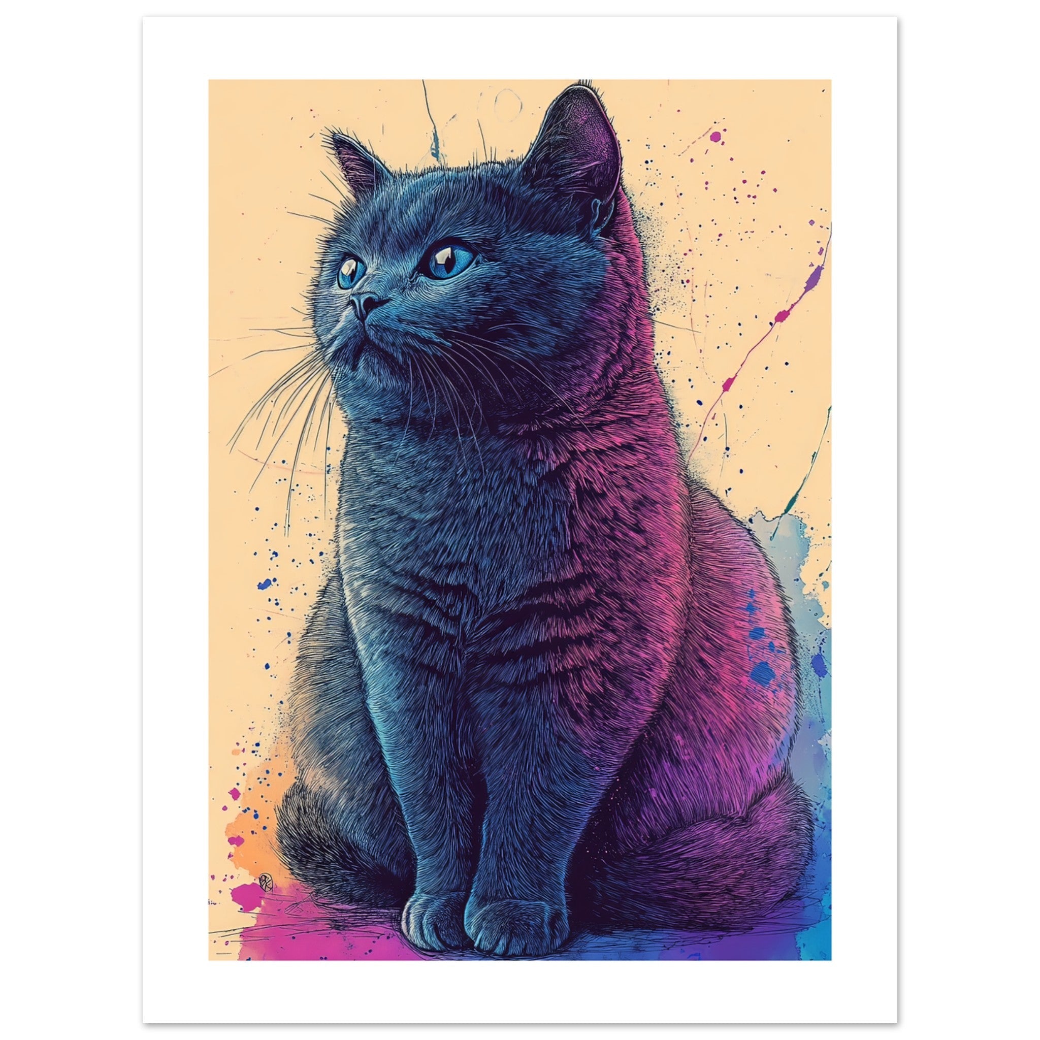 British Shorthair Cat Painted With Tone Pen 3