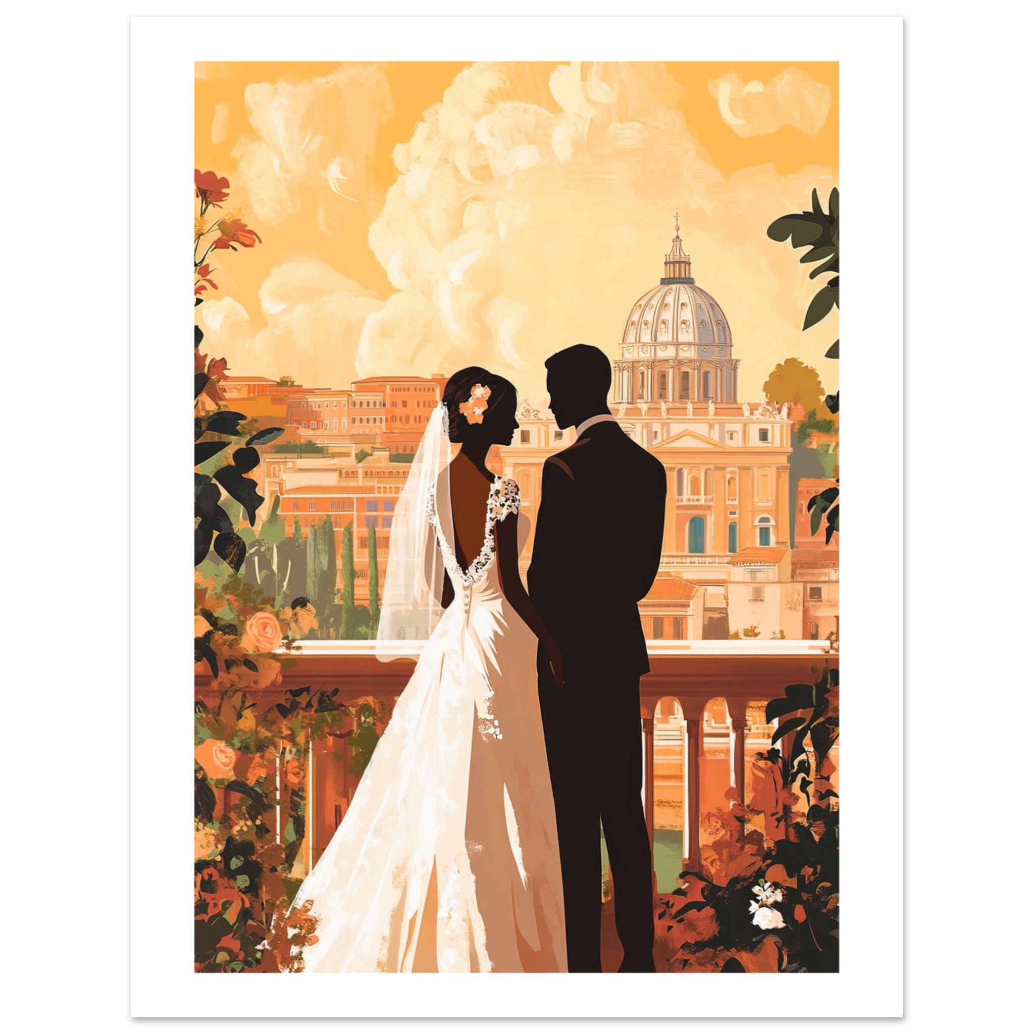 A black wedding couple infront of Rome