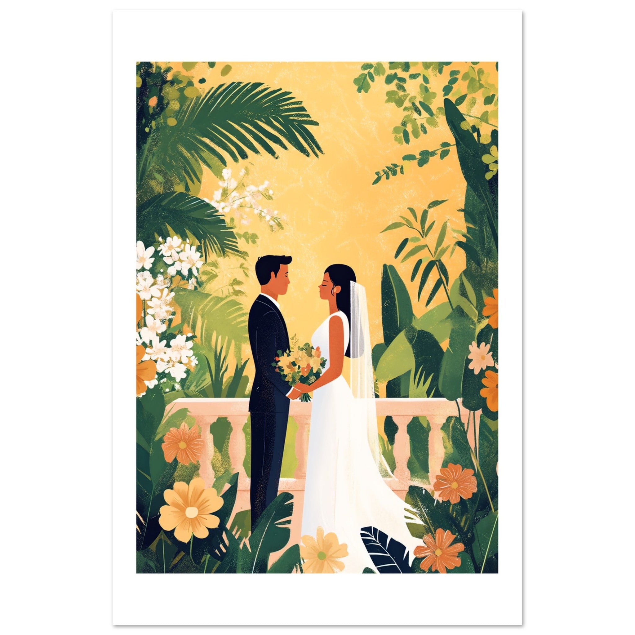 An asian wedding couple infront of a garden 2
