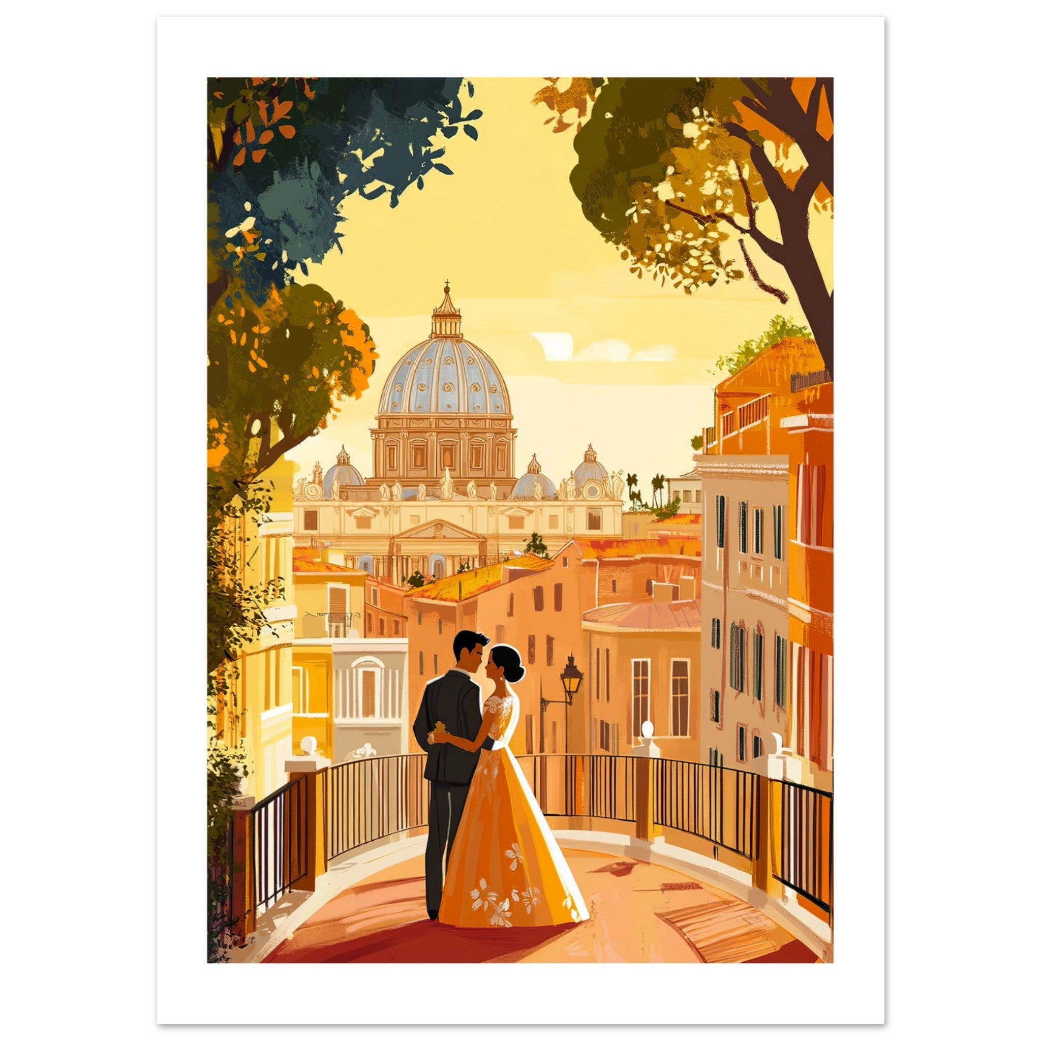 An asian wedding couple infront of Rome 1