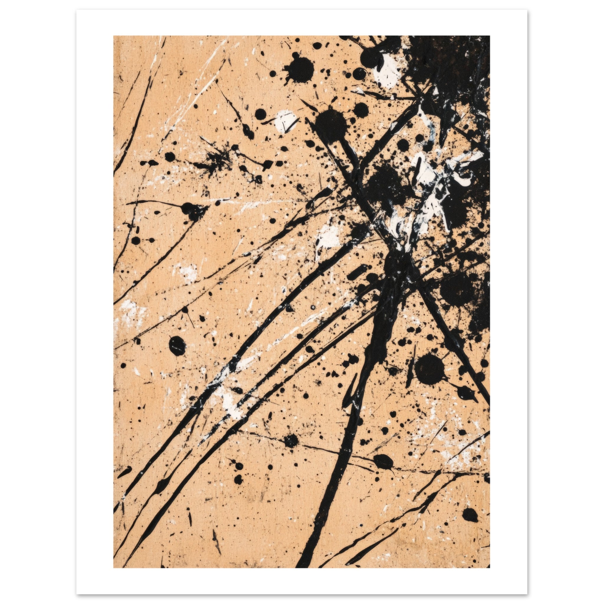 Black and white splashes on beige background 2