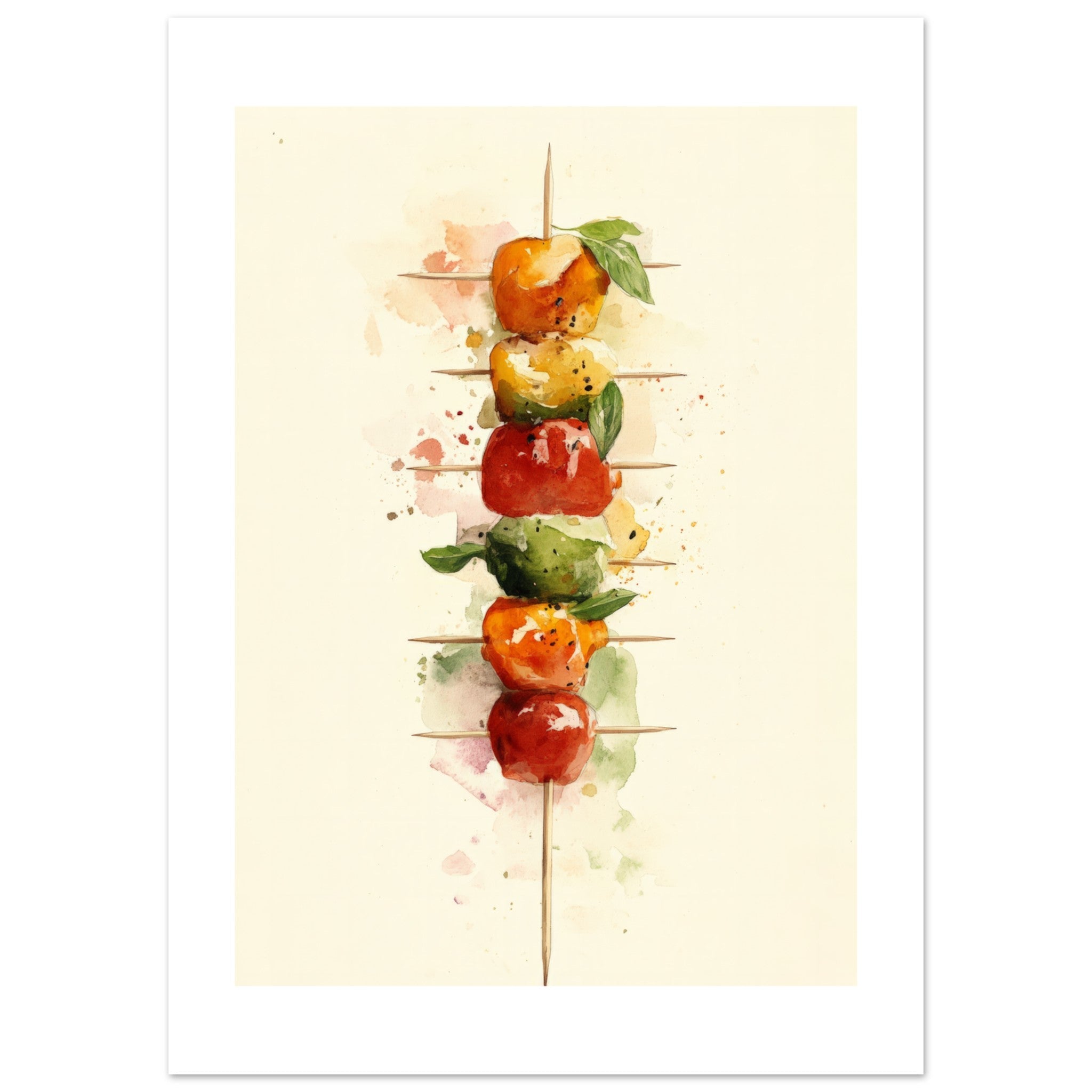 Antipasto Skewers Watercolor Painting Wall Art