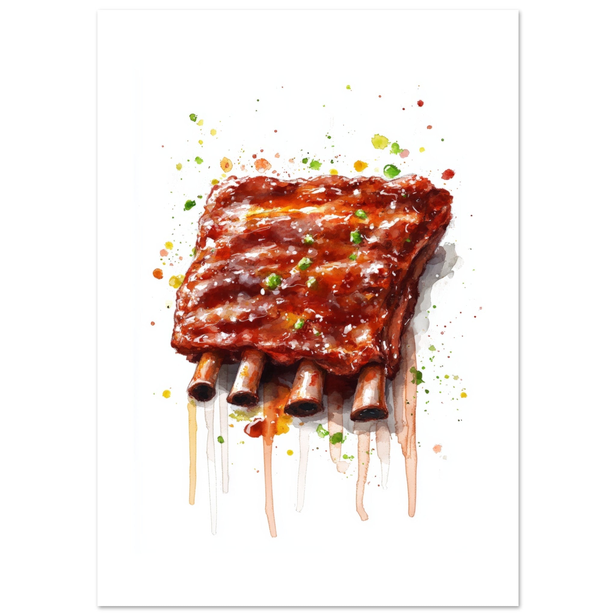 Bbq Ribs Watercolor Painting Wall Art 1