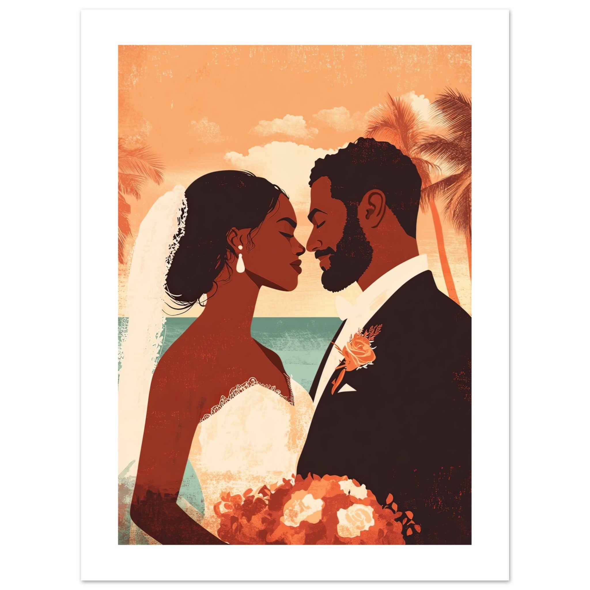 A mixed wedding couple infront of Venice Beach