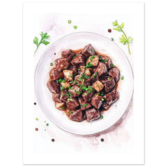 Beef Stroganoff Watercolor Painting Wall Art