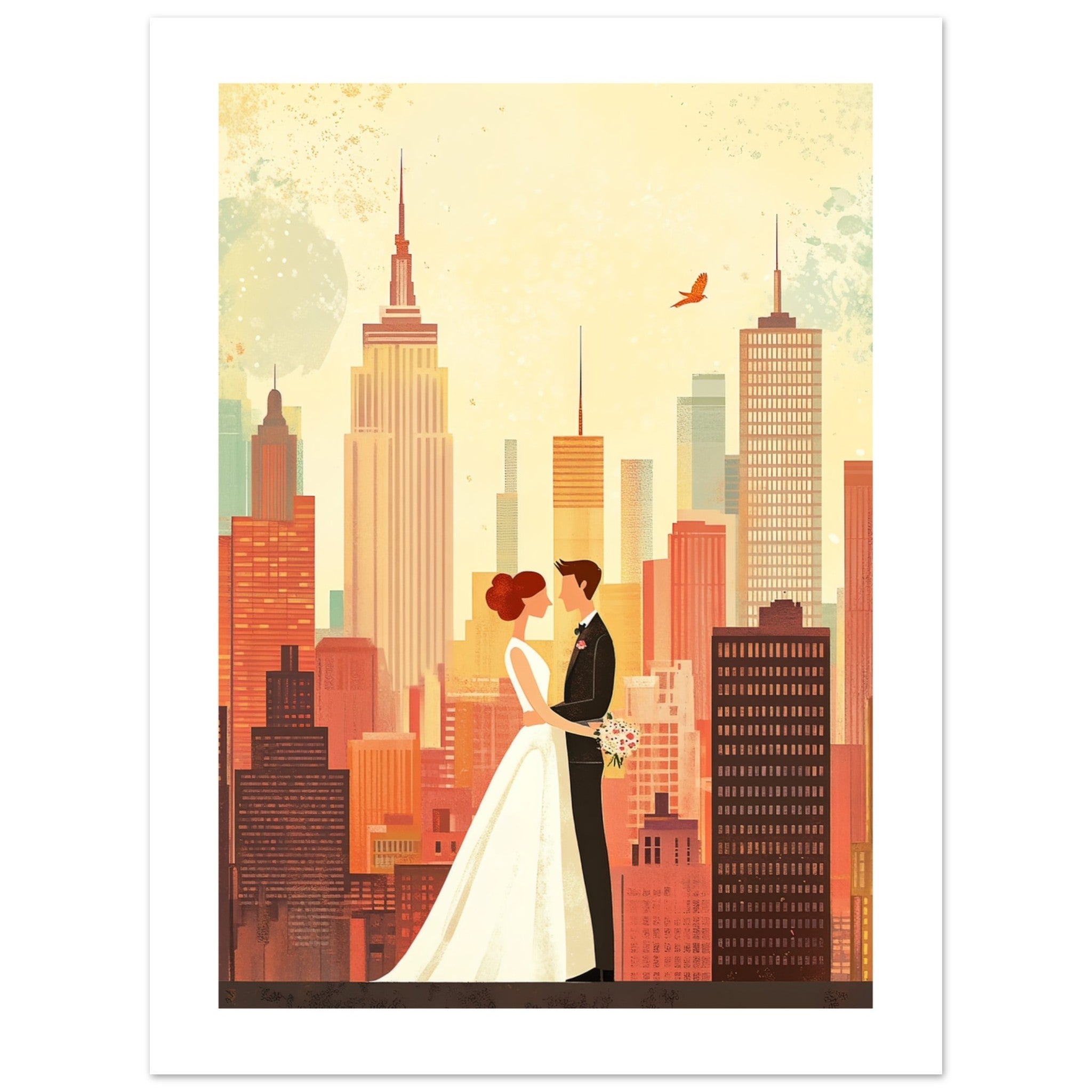A wedding couple infront of New York