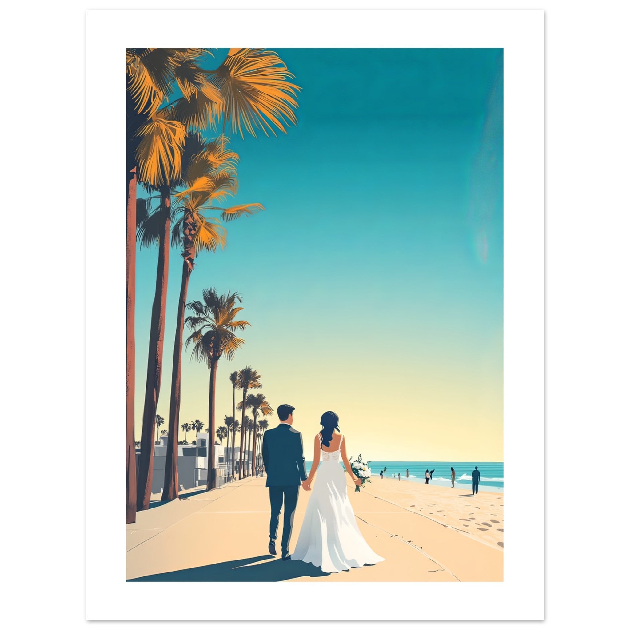 An asian wedding couple infront of Venice Beach i