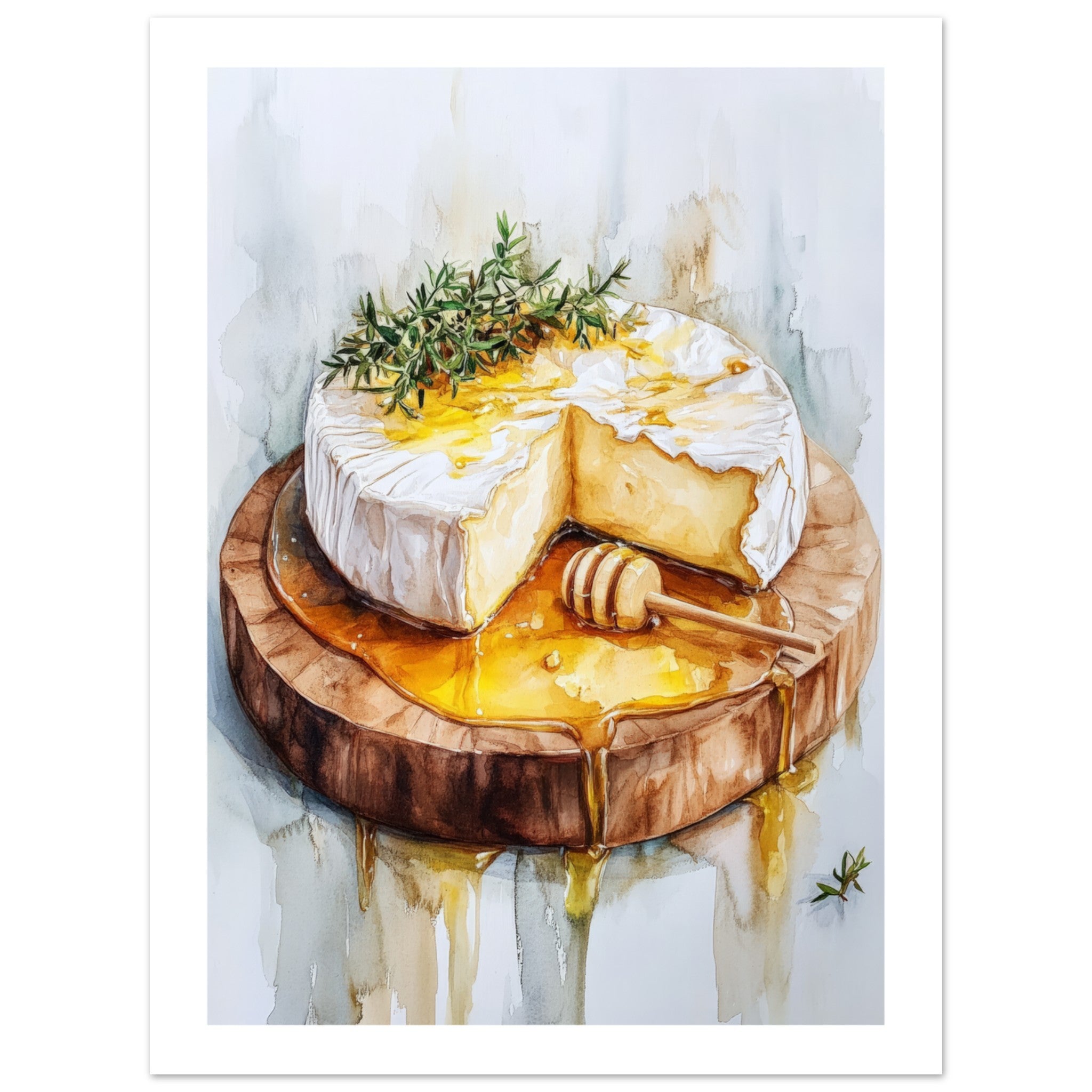 Baked Brie With Honey Watercolor Painting Wall Art