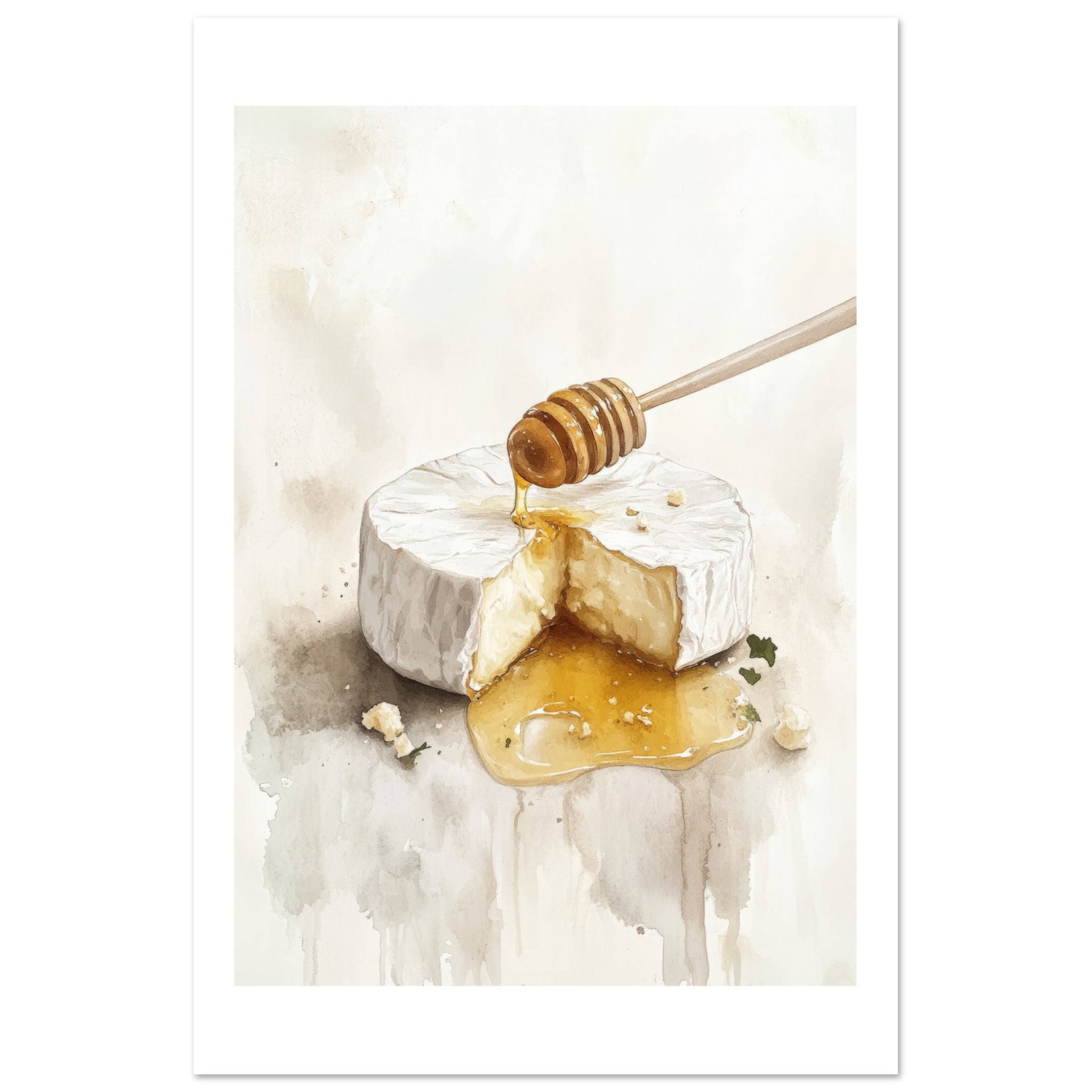 Baked Brie With Honey Watercolor Painting Wall Art 2