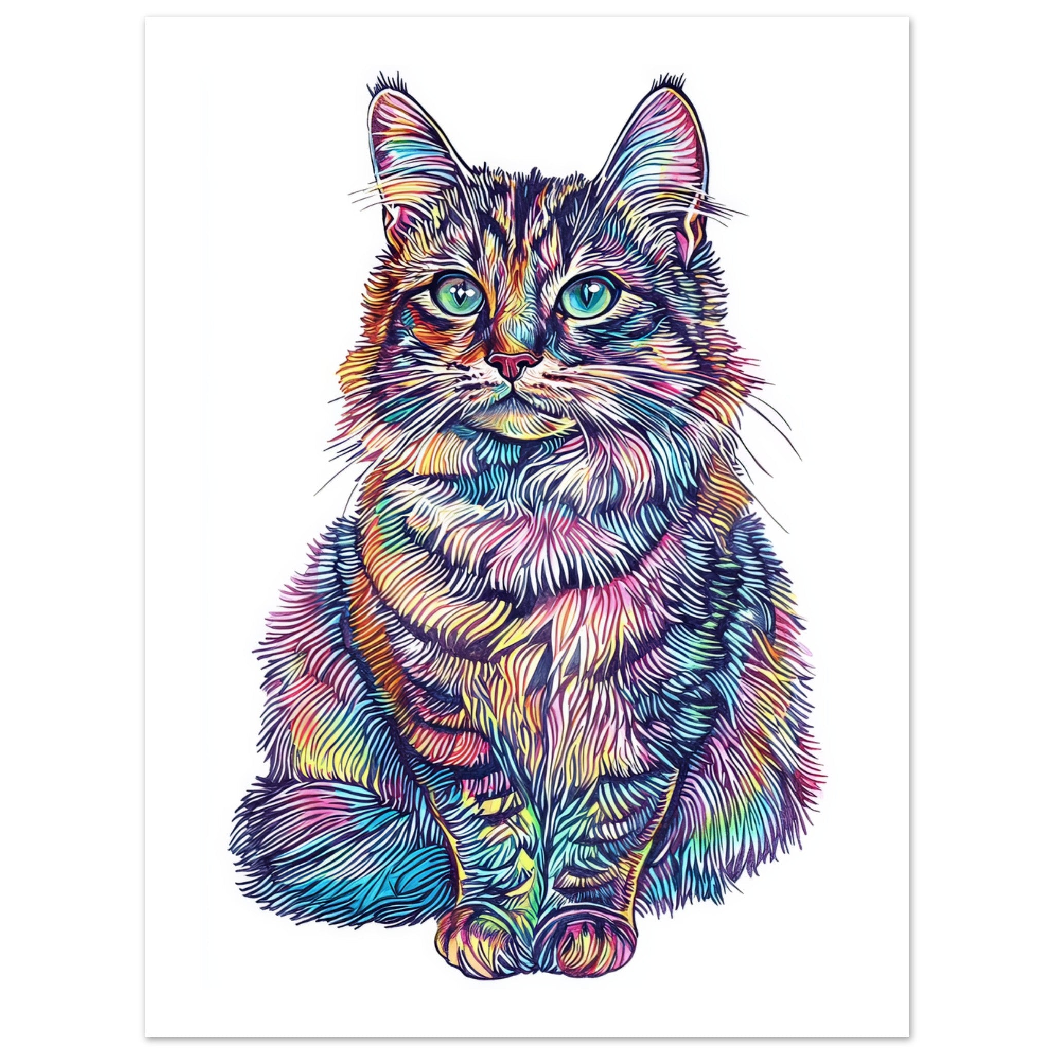 American Bobtail Cat Painted With Tone Pen 1