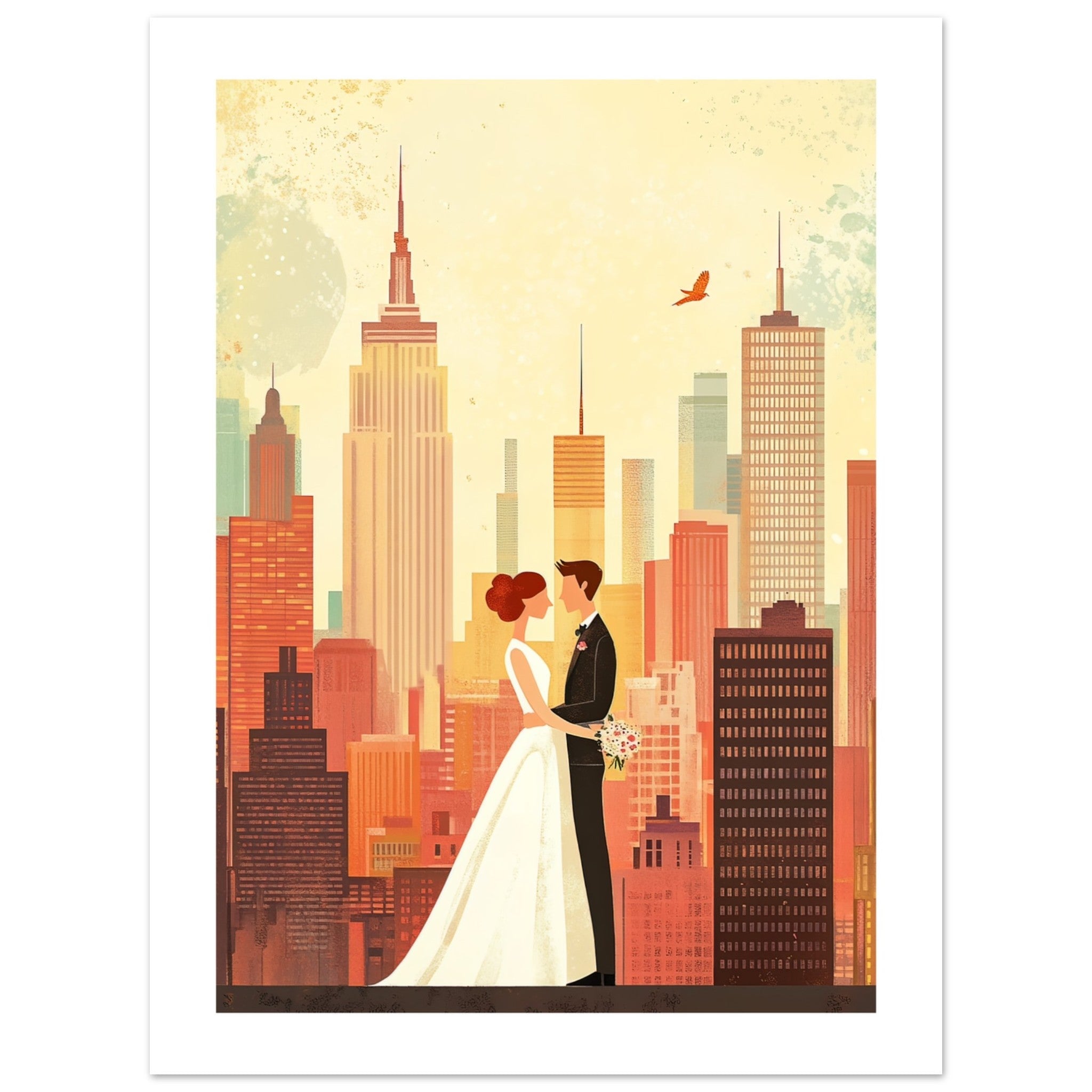 A wedding couple infront of New York