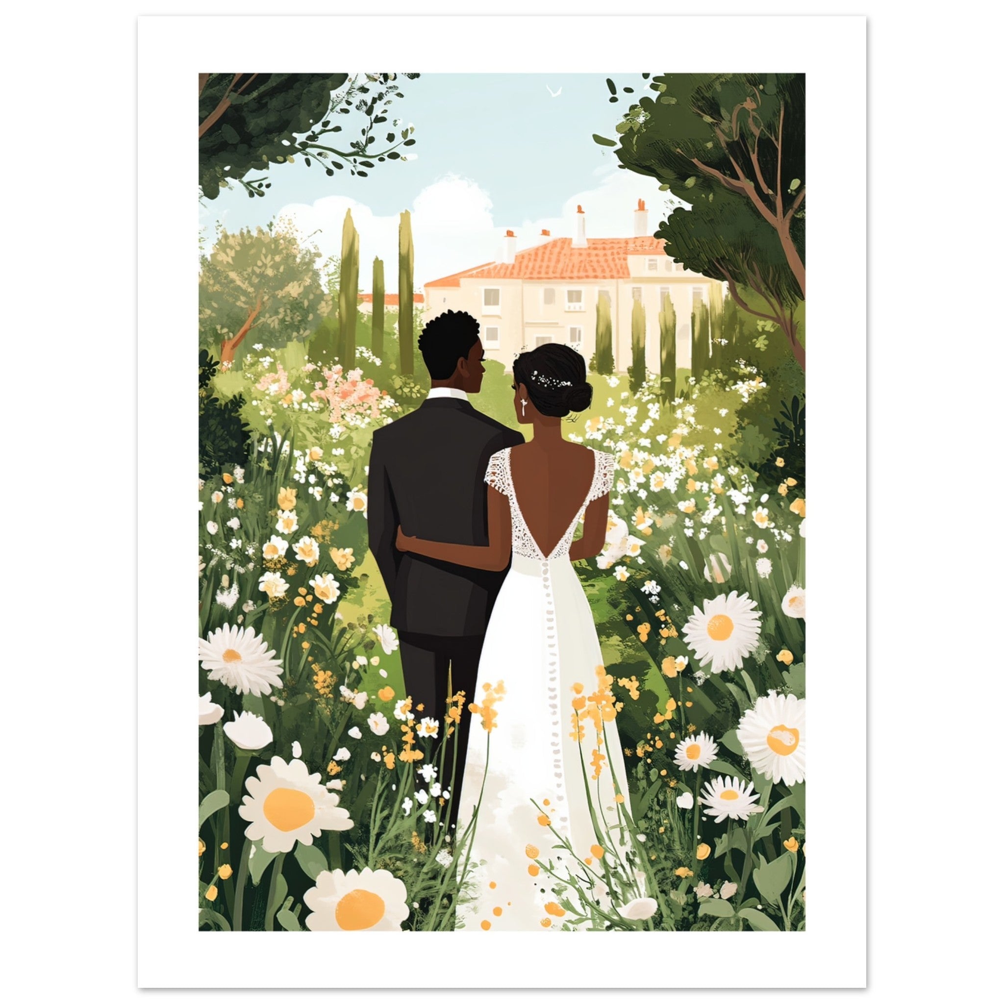 A black wedding couple infront of a garden 4