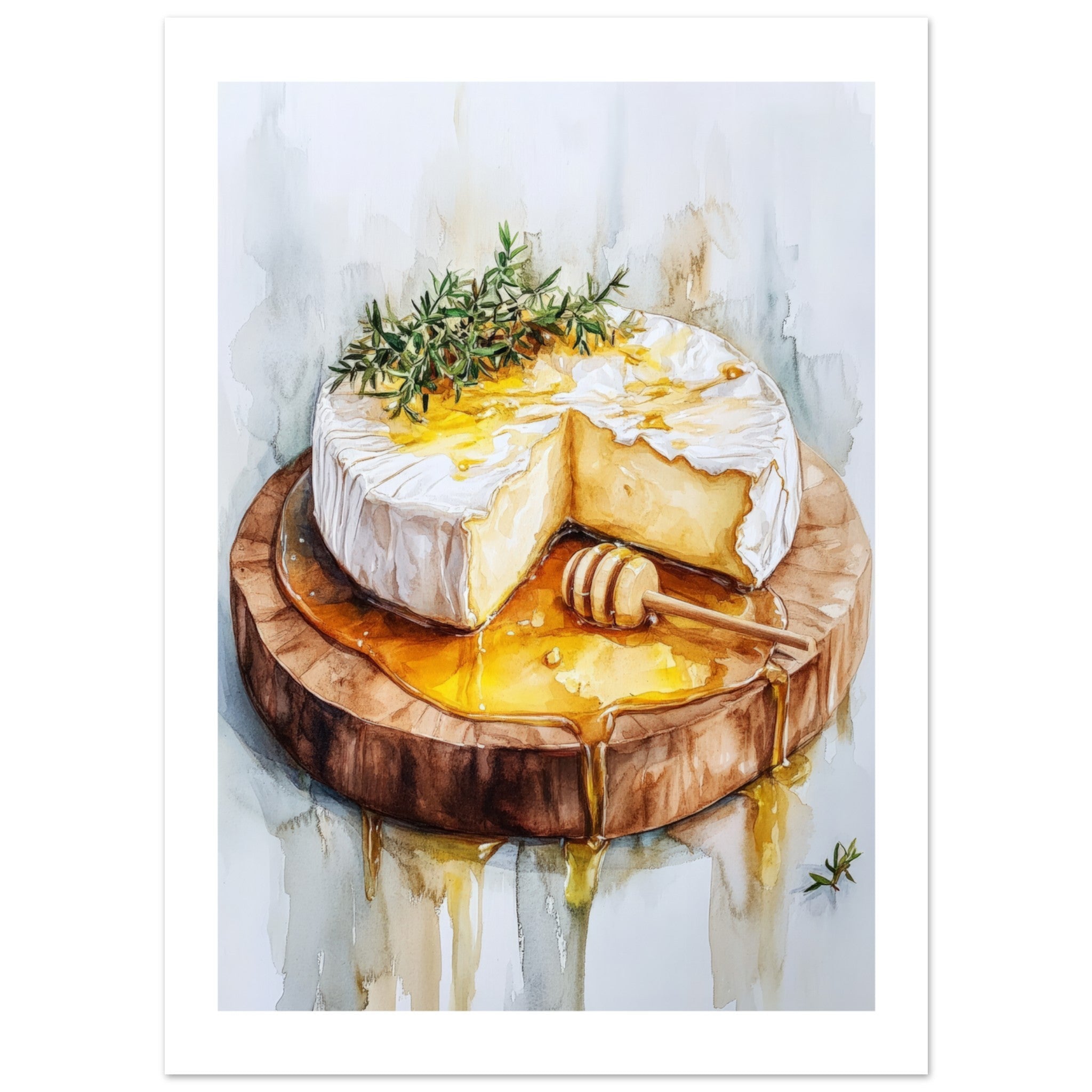 Baked Brie With Honey Watercolor Painting Wall Art