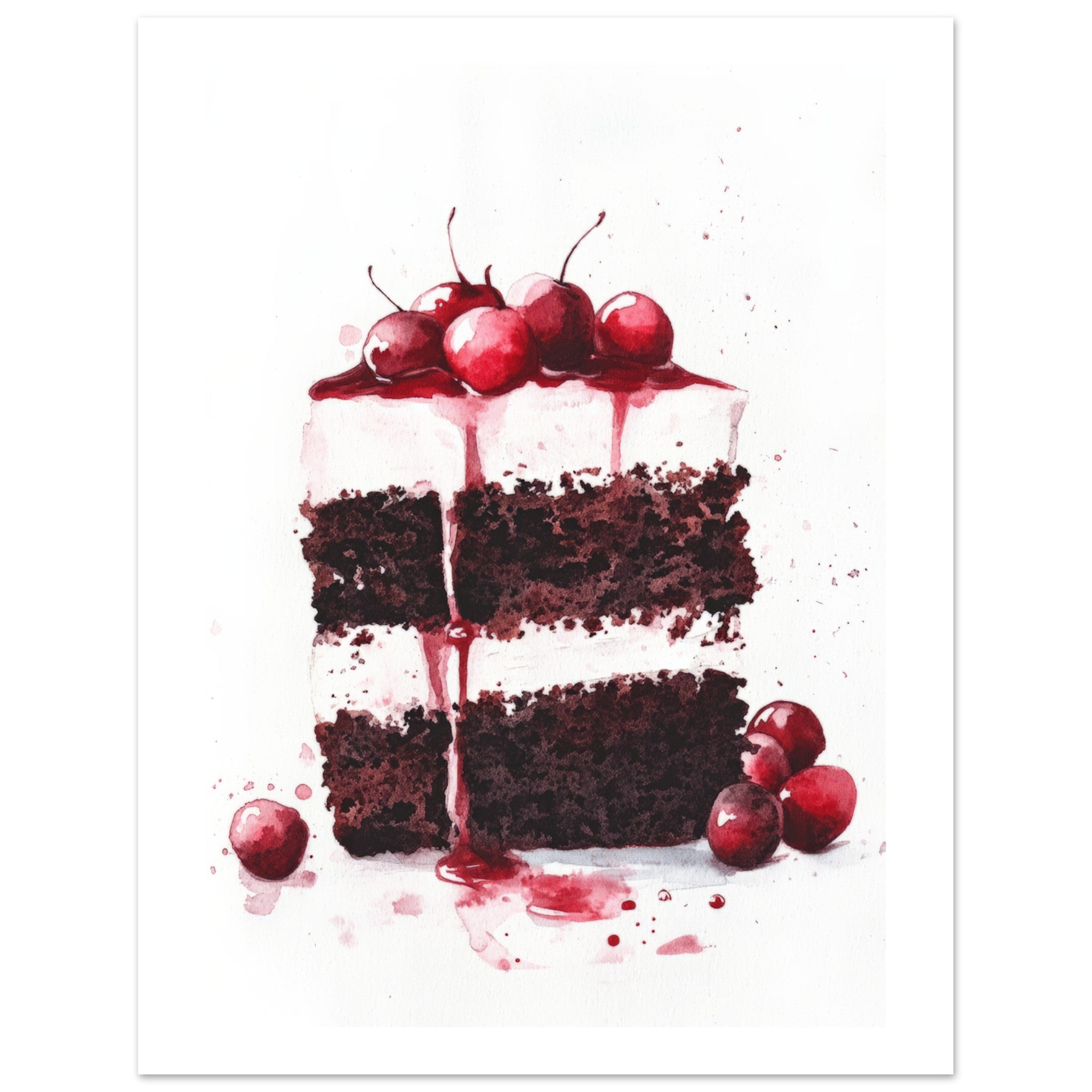Black Forest Cake Watercolor Painting Wall Art 2