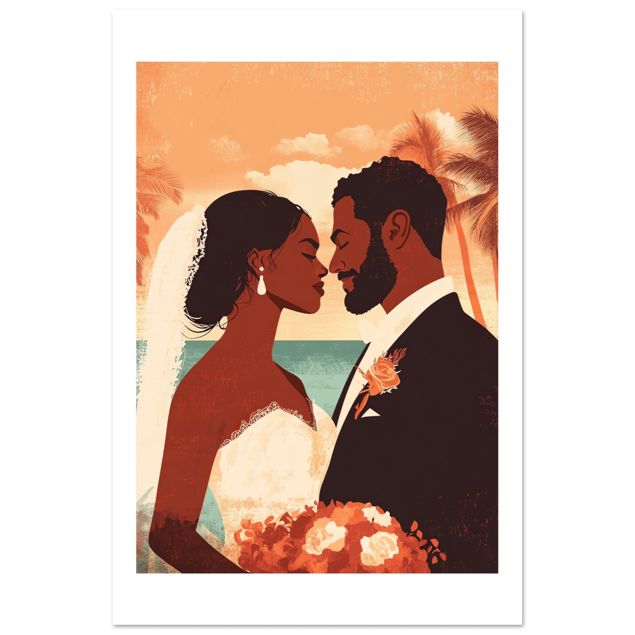 A mixed wedding couple infront of Venice Beach