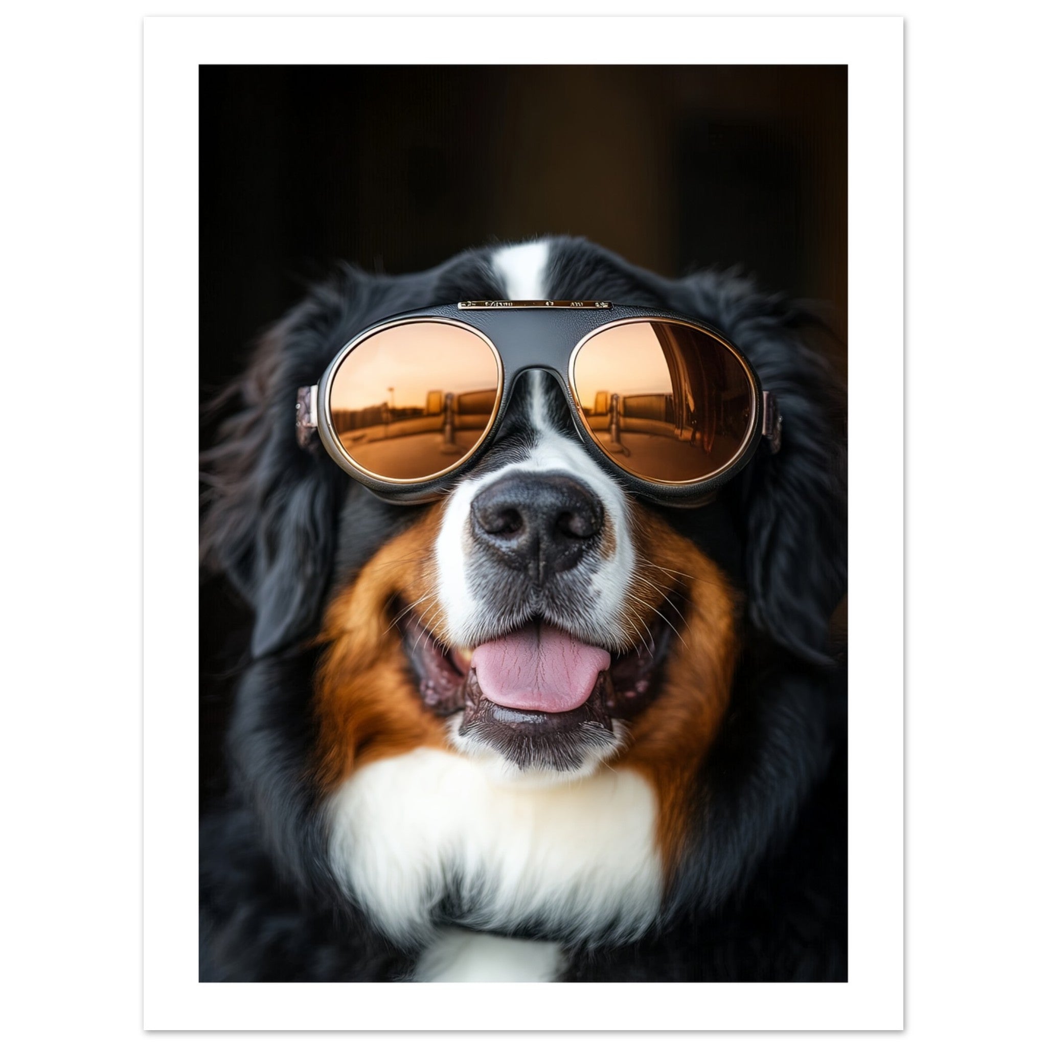 Bernese Mountain Dog Wearing Pilot Sunglasses