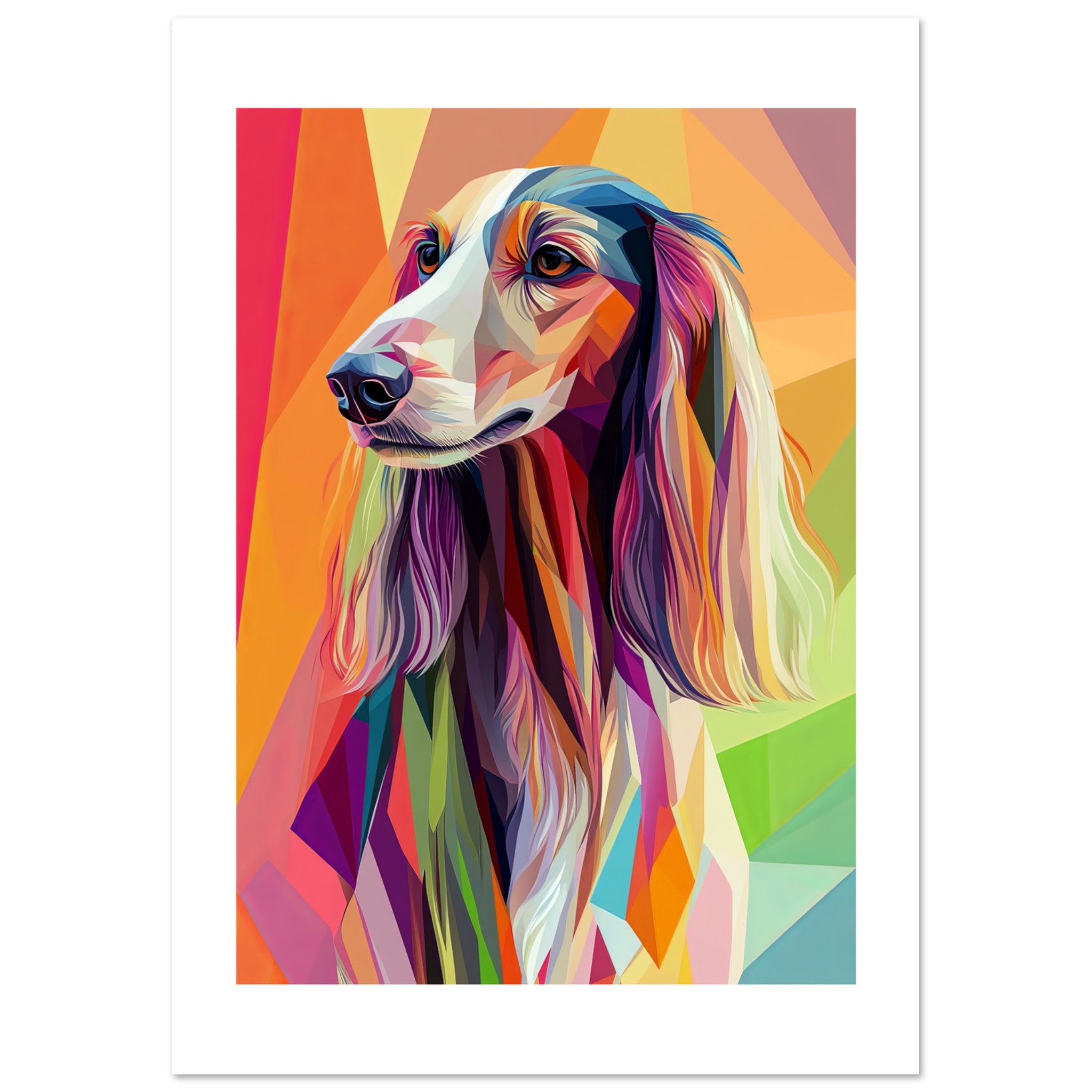 Afghan Hound Dog Illustrated with Colorful Triangles