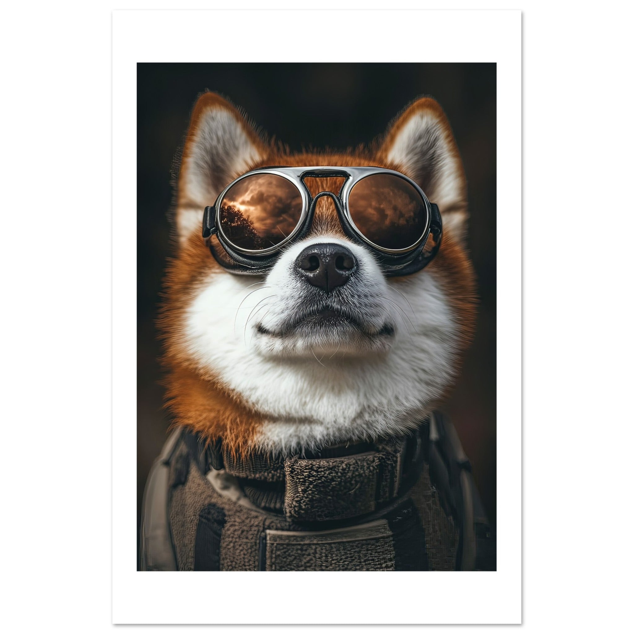 Akita Dog Wearing Pilot Sunglasses