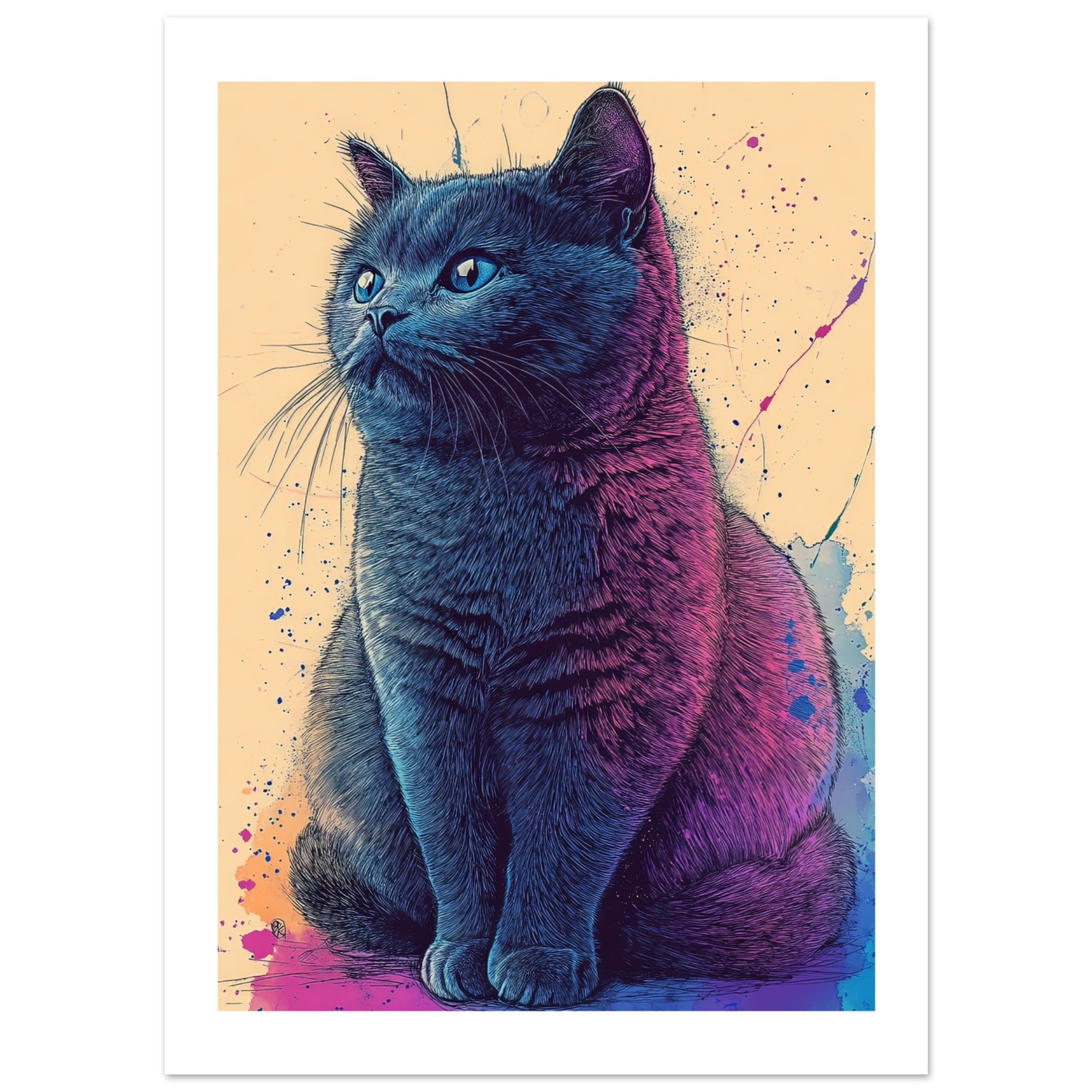 British Shorthair Cat Painted With Tone Pen 3