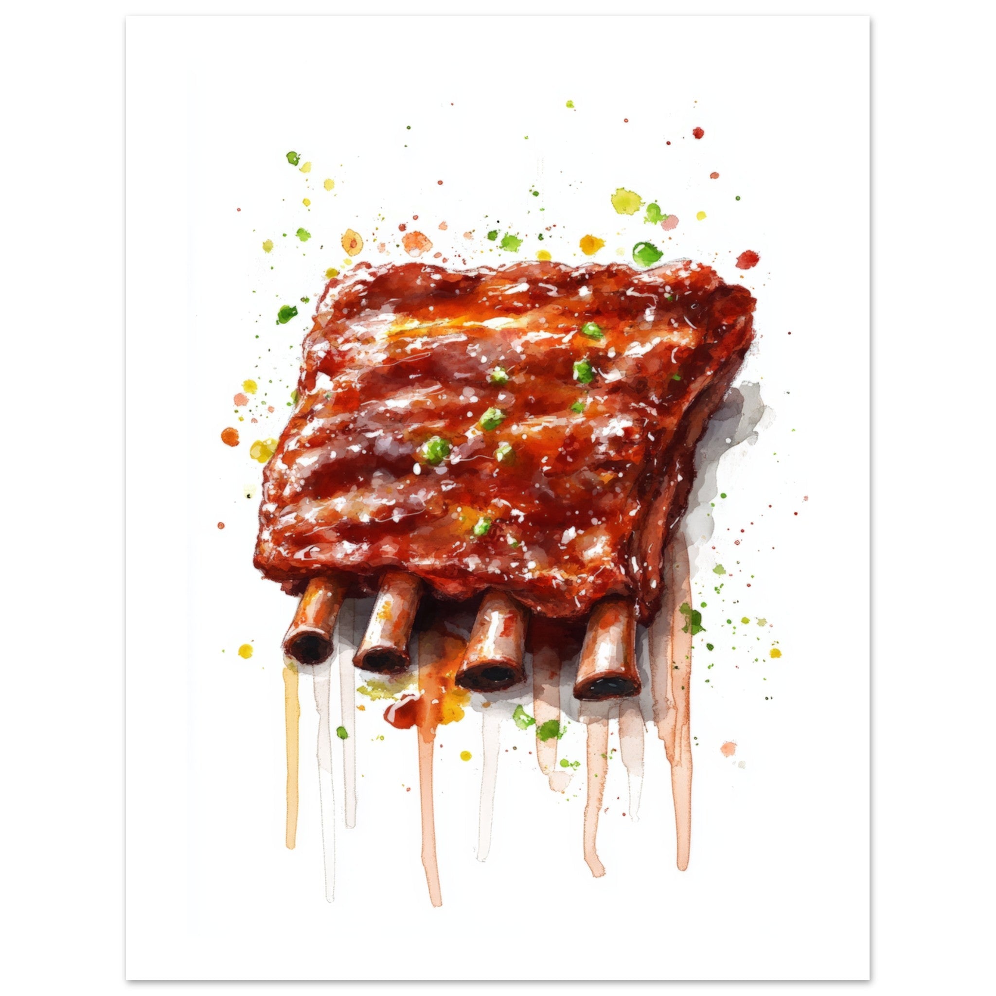Bbq Ribs Watercolor Painting Wall Art 1