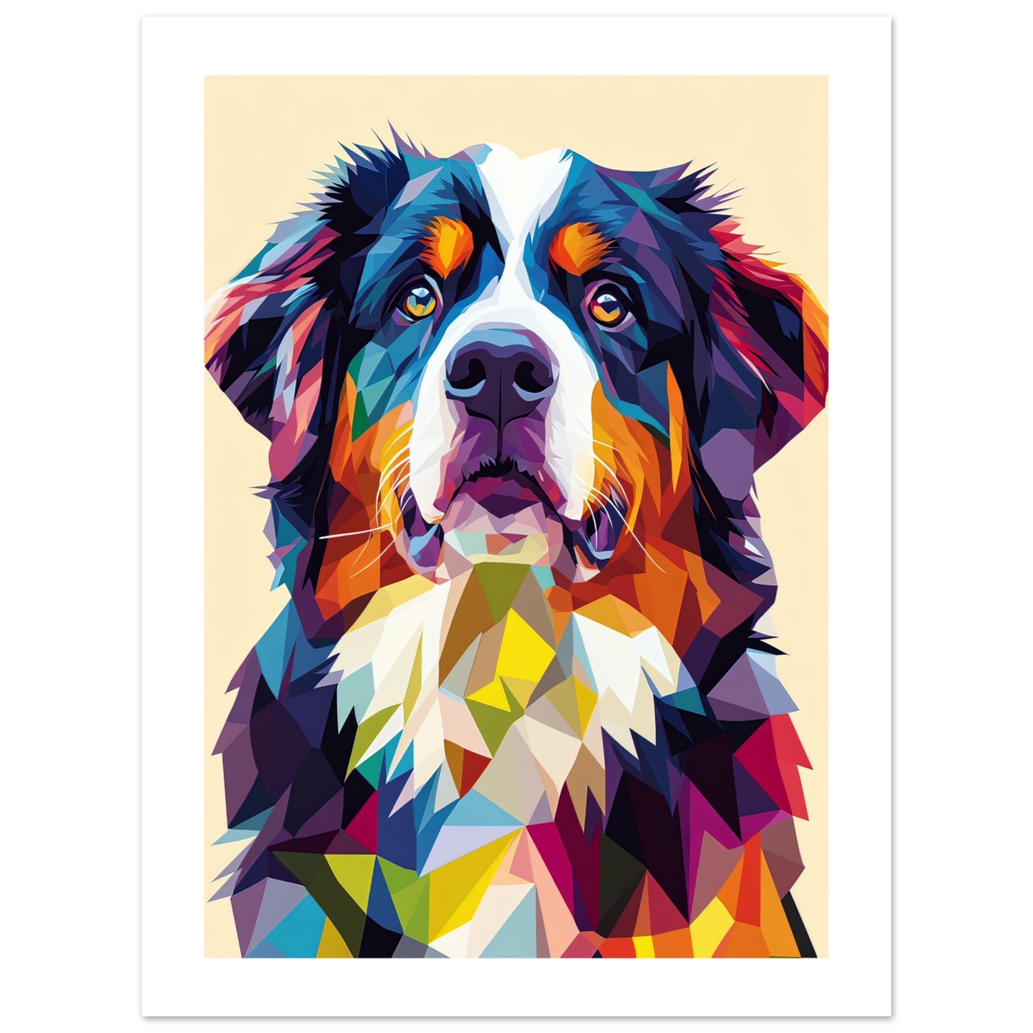 Bernese Mountain Dog Illustrated with Colorful Triangles