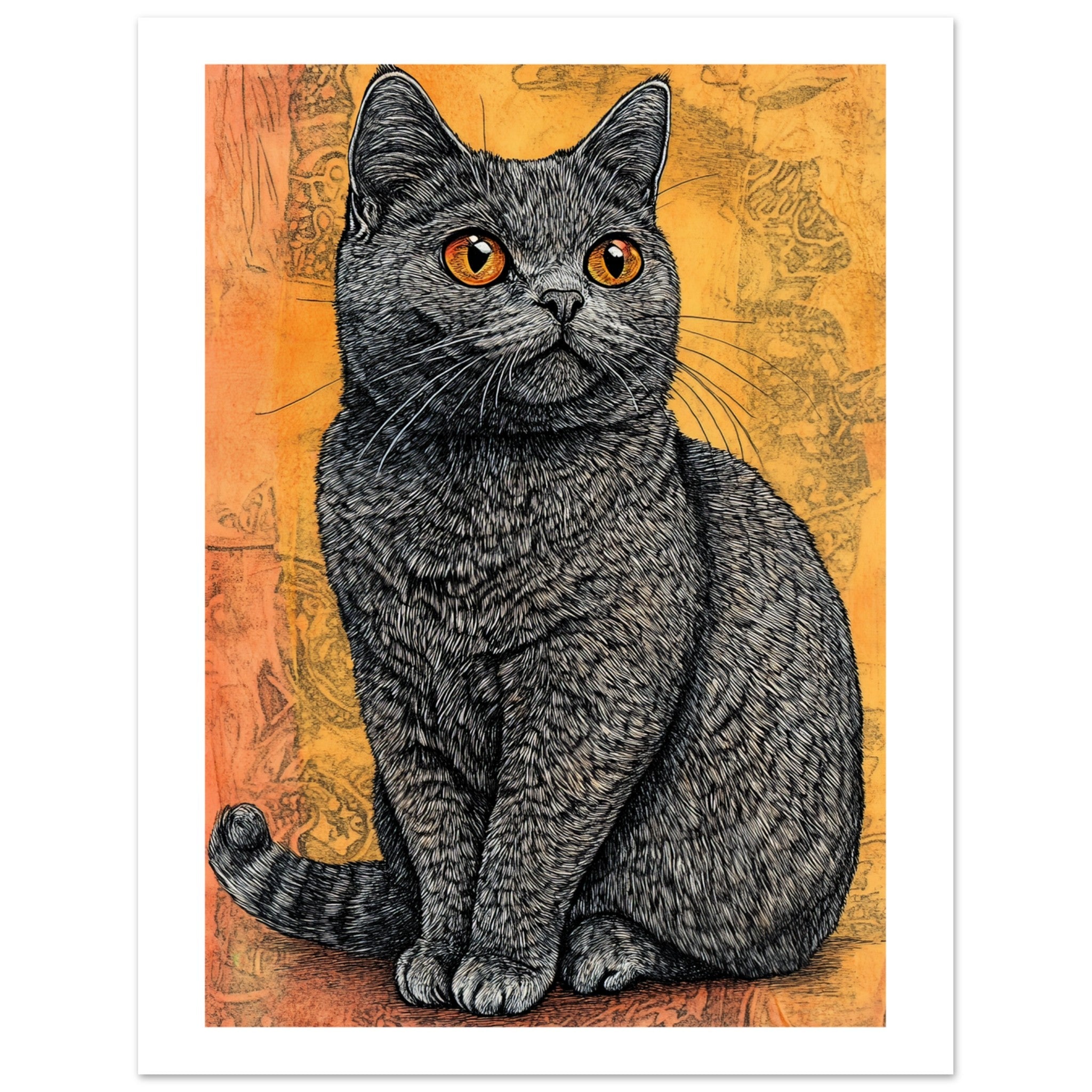 British Shorthair Cat Painted With Tone Pen 1