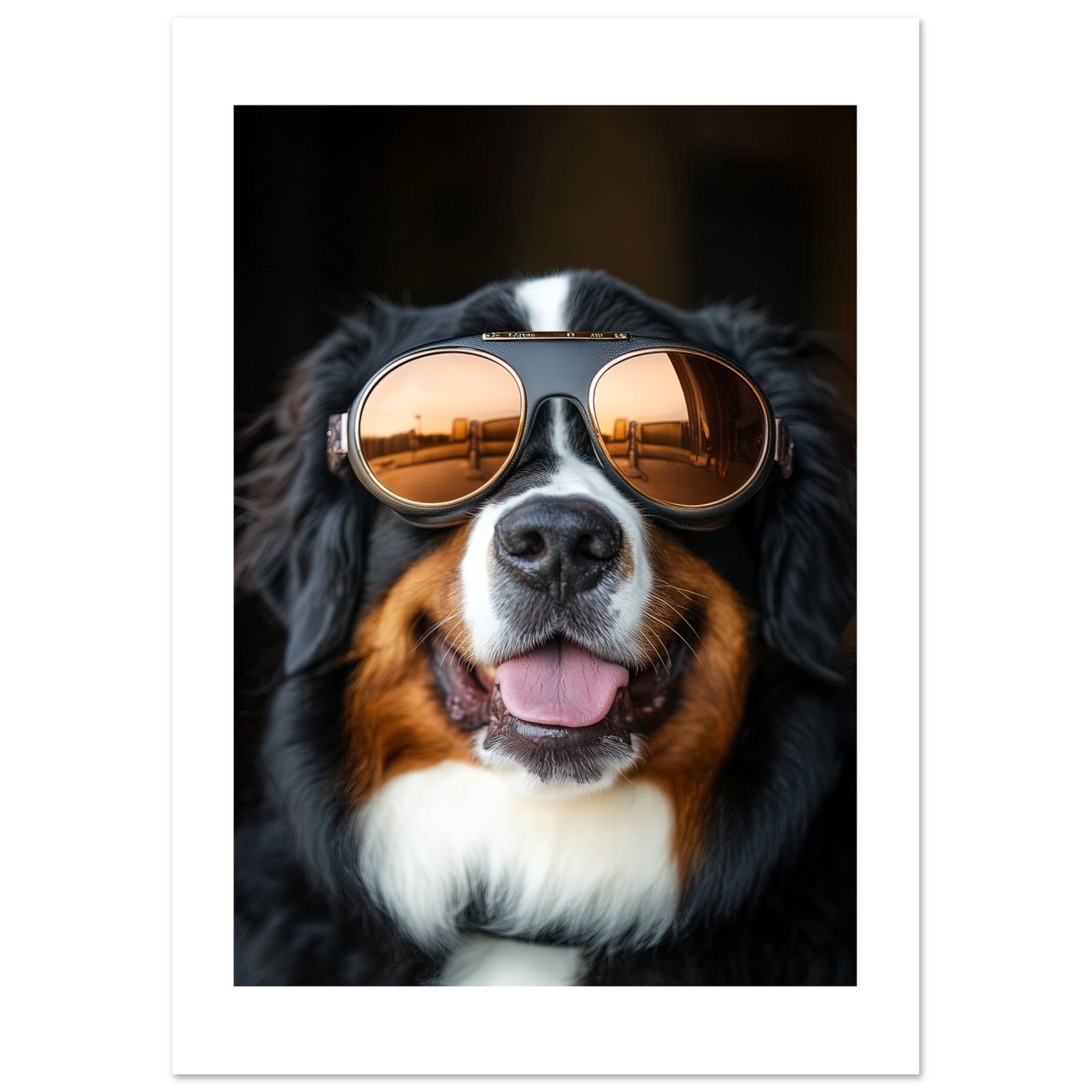 Bernese Mountain Dog Wearing Pilot Sunglasses
