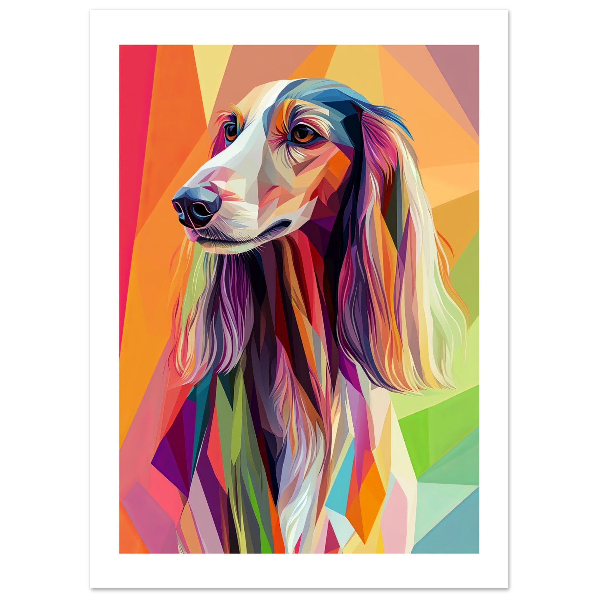 Afghan Hound Dog Illustrated with Colorful Triangles