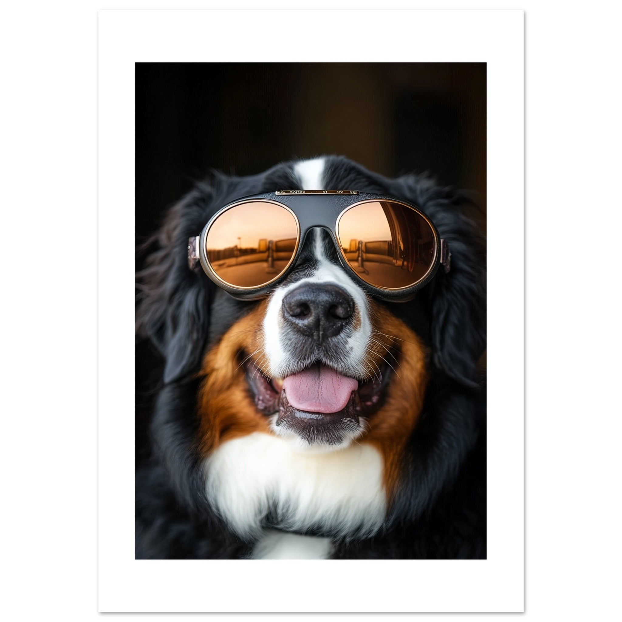 Bernese Mountain Dog Wearing Pilot Sunglasses