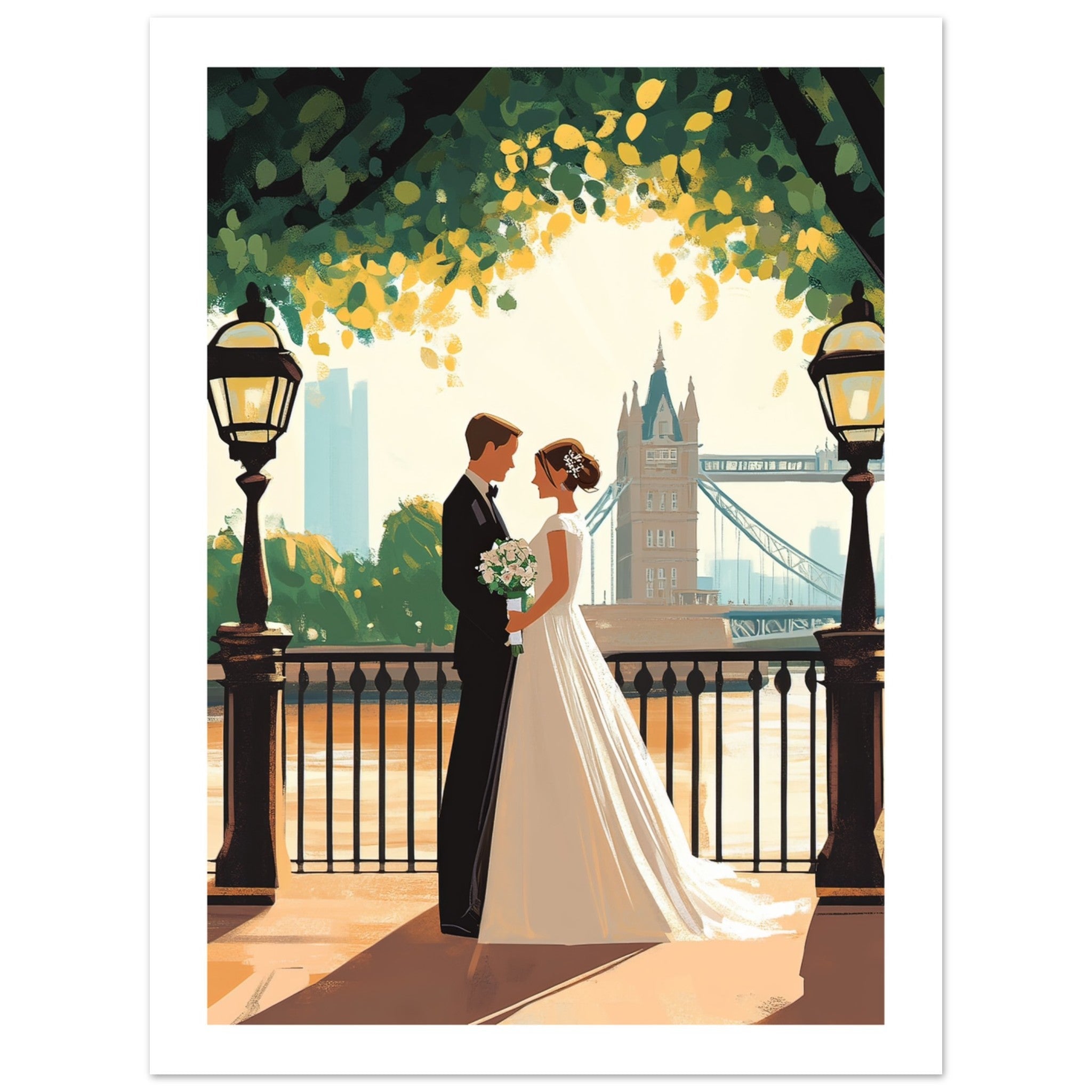 A wedding couple infront of the London Bridge