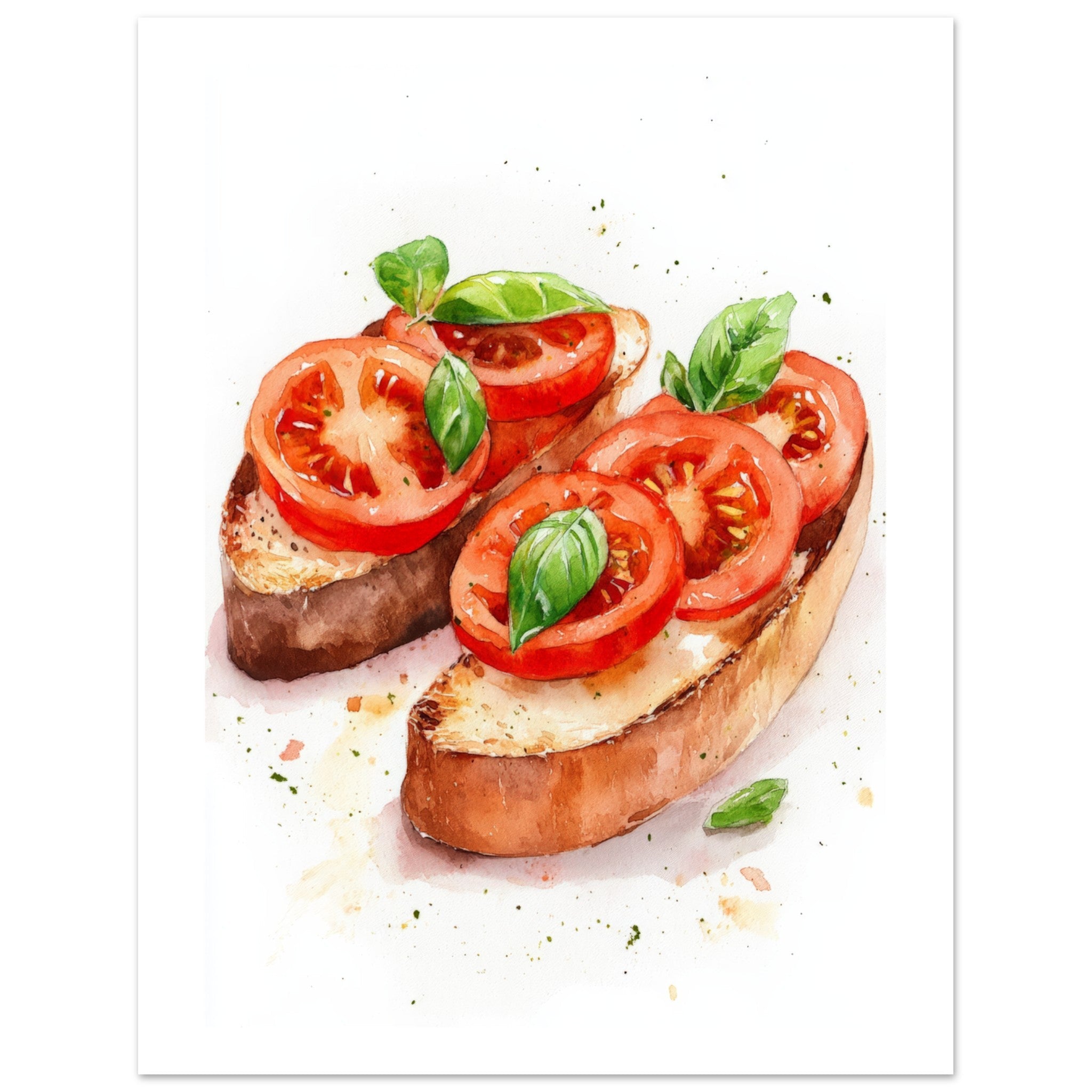Bruschetta With Tomato And Basil Watercolor Painting Wall Art