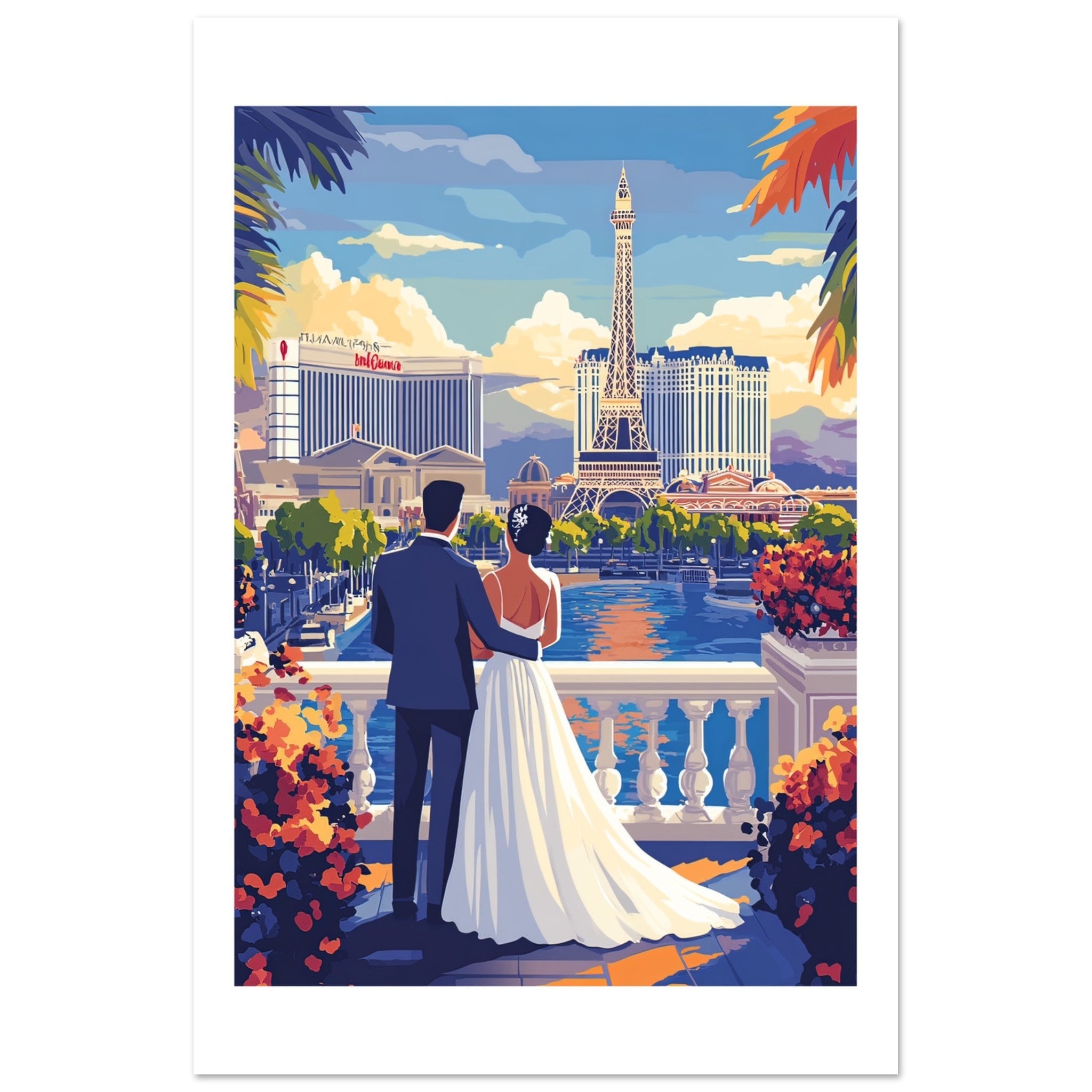 A wedding couple infront of Las Vegas