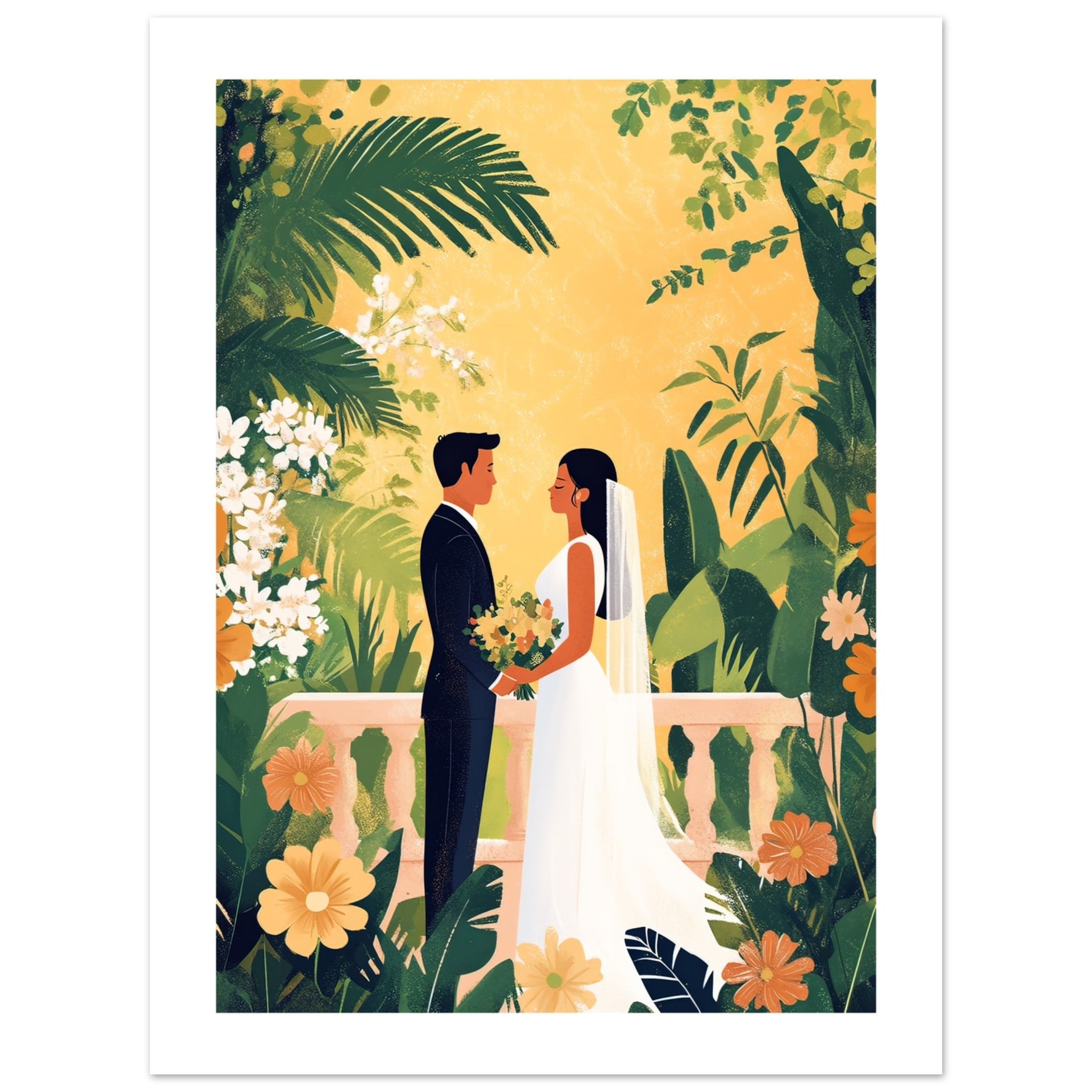 An asian wedding couple infront of a garden 2