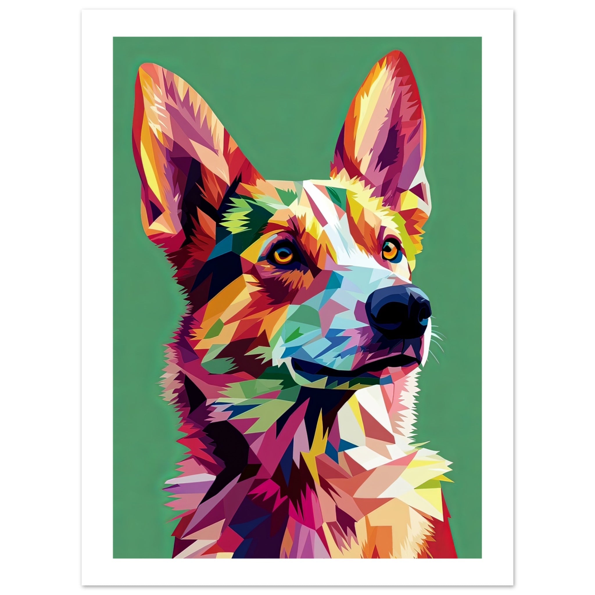 Australian Cattle Dog Illustrated with Colorful Triangles 1