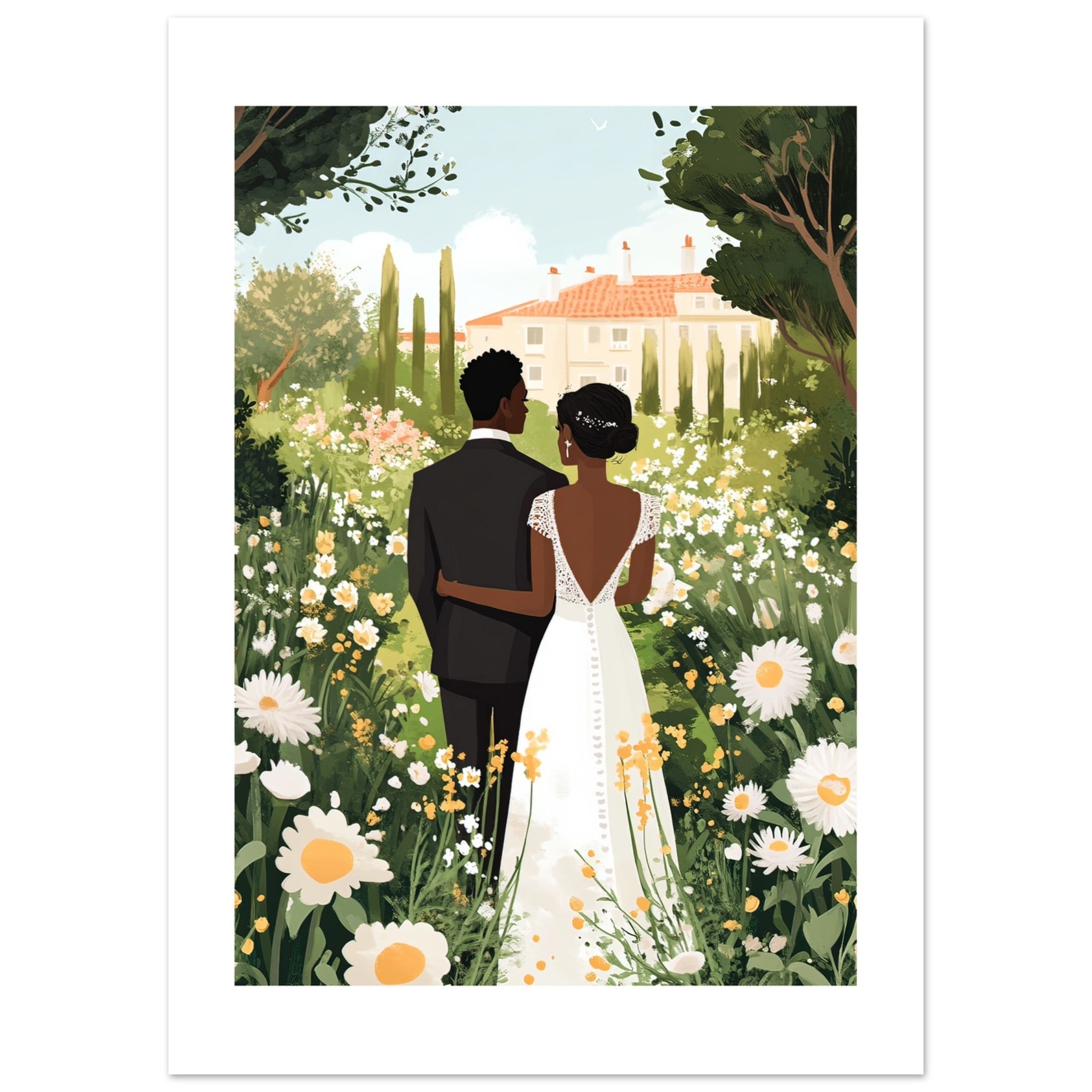 A black wedding couple infront of a garden 4
