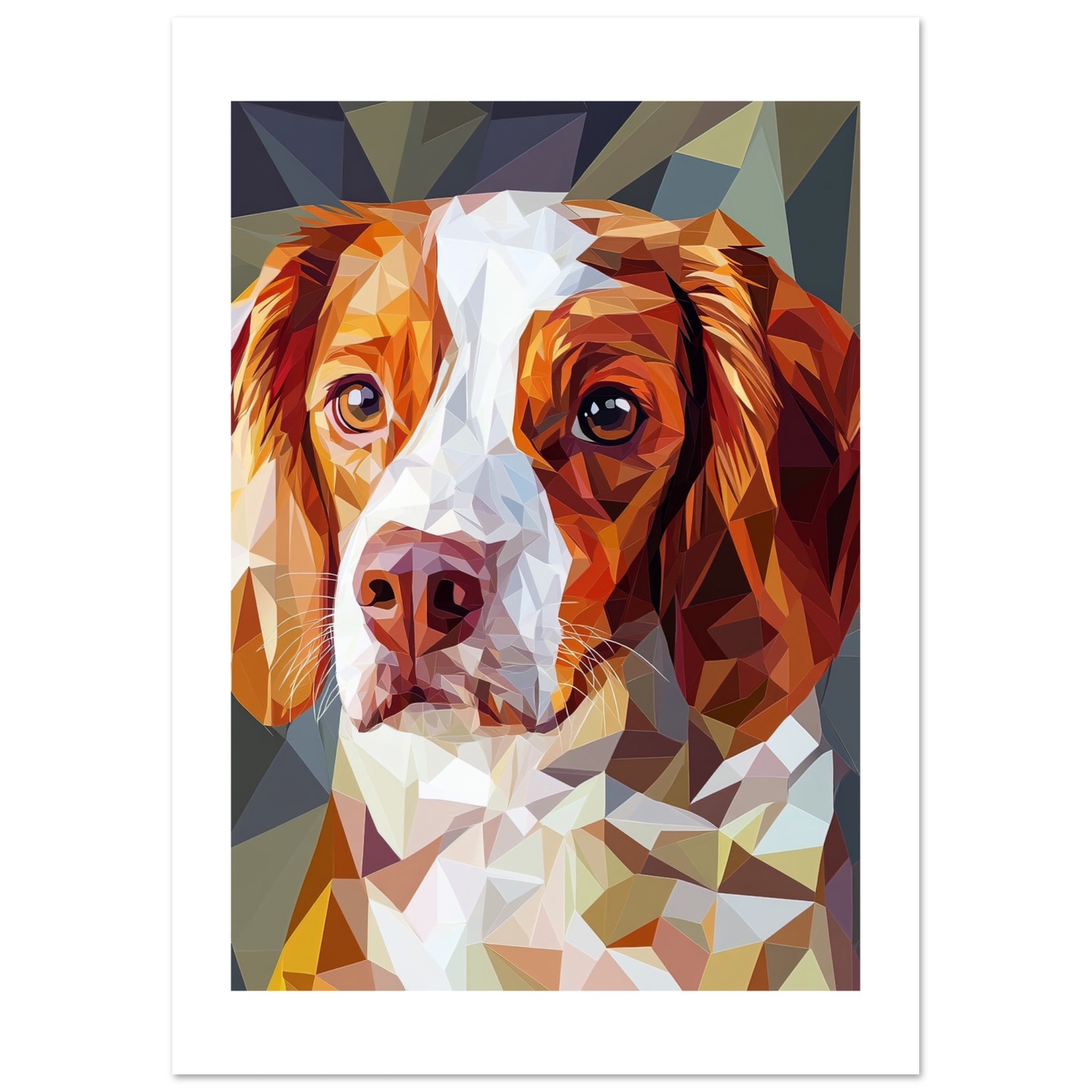 Brittany Spaniel Dog Illustrated with Colorful Triangles 3