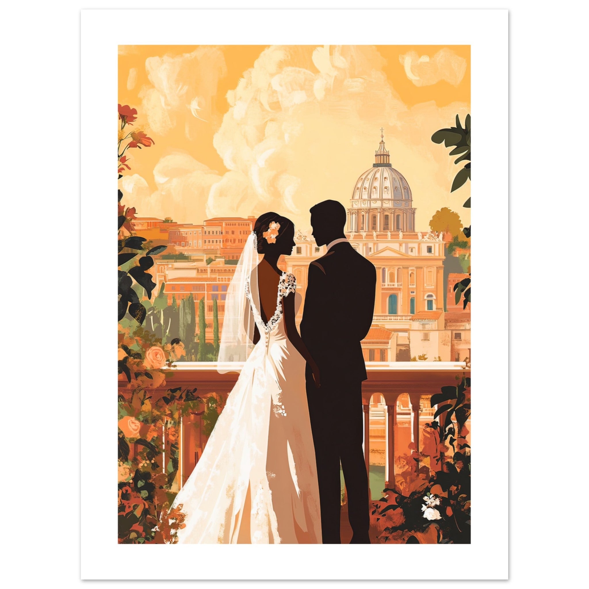 A black wedding couple infront of Rome