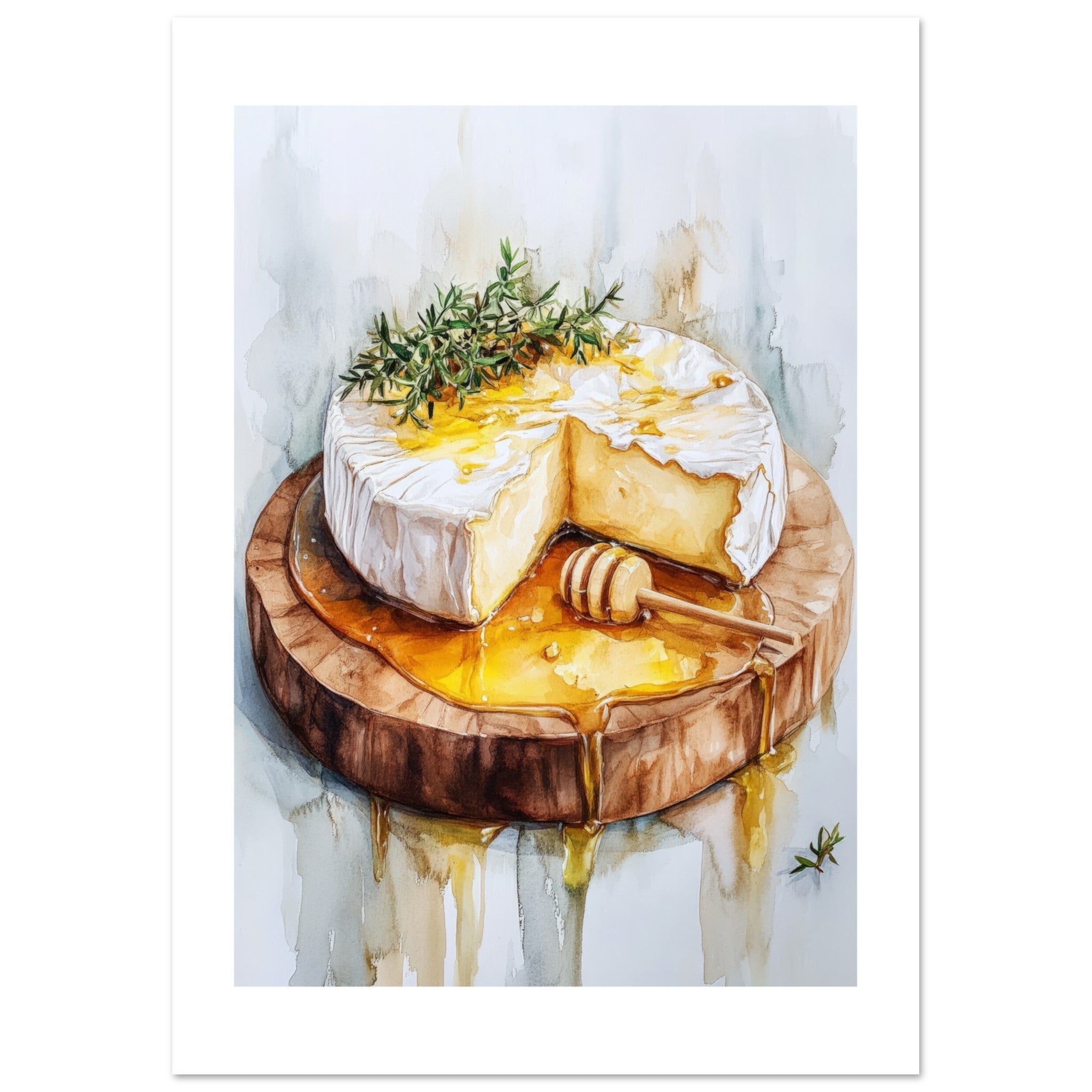 Baked Brie With Honey Watercolor Painting Wall Art