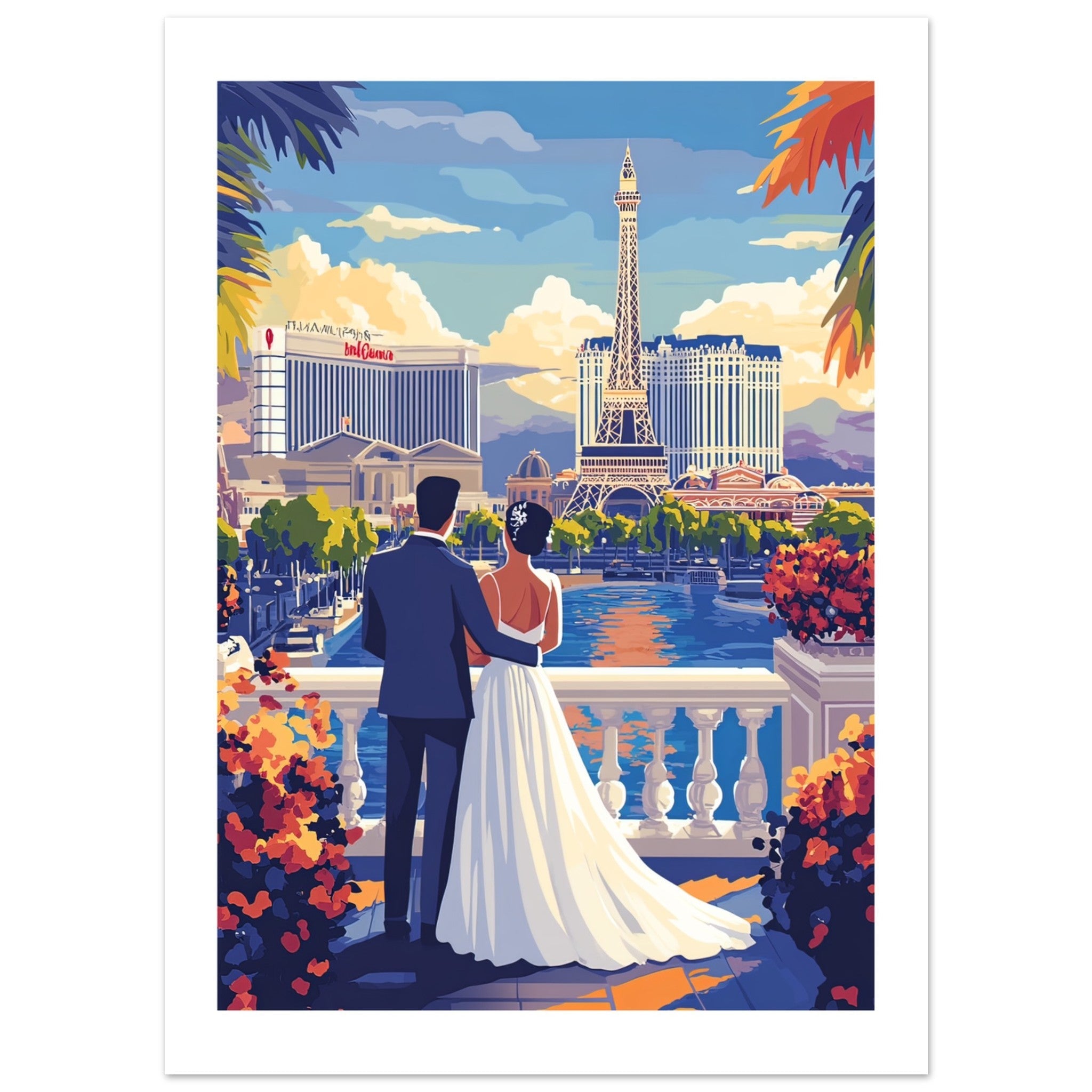 A wedding couple infront of Las Vegas
