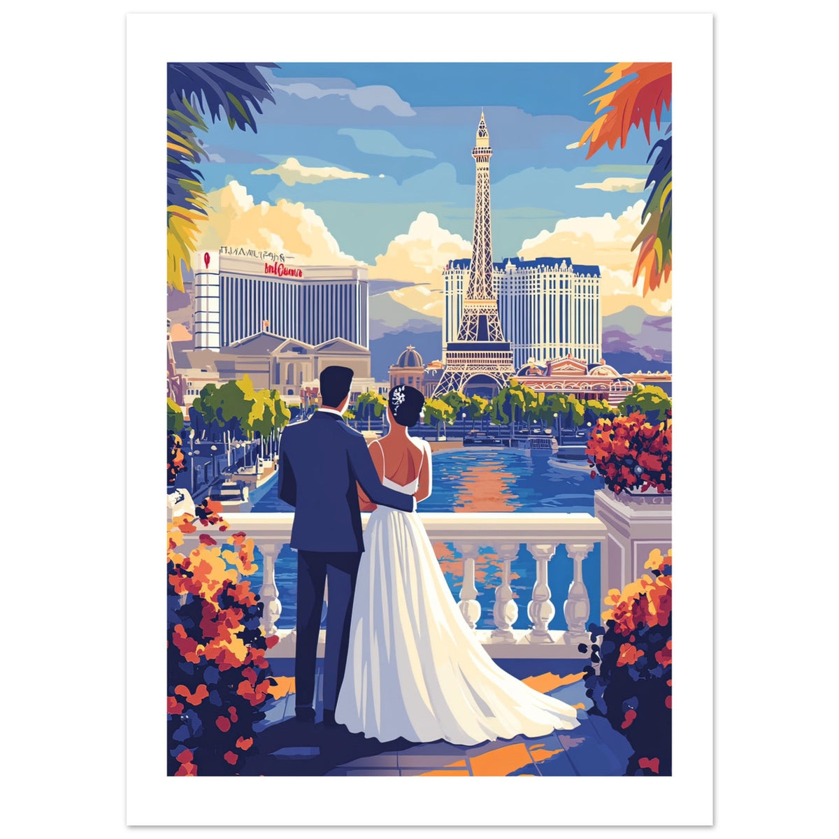 A wedding couple infront of Las Vegas