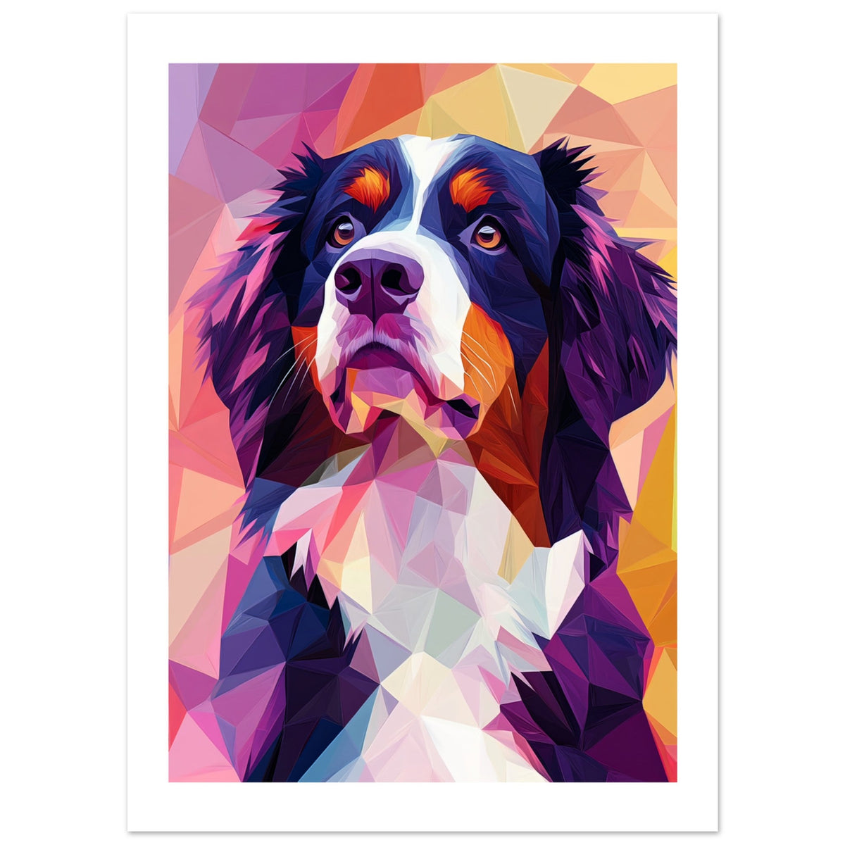 Bernese Pyrenees Dog Illustrated with Colorful Triangles 2
