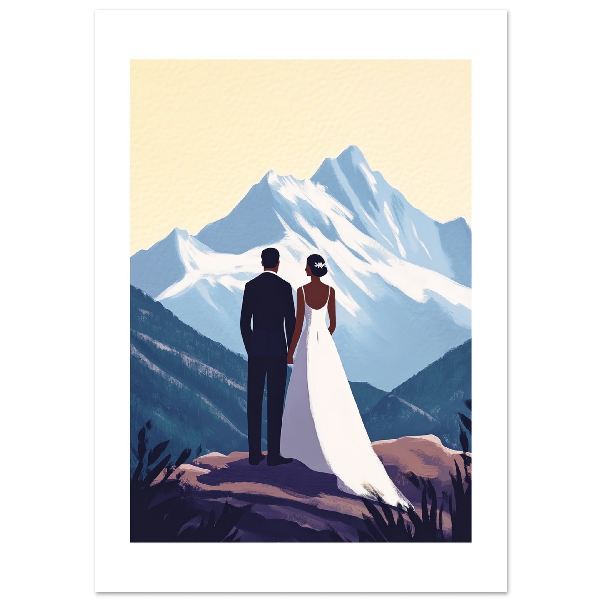 A black wedding couple infront of mountains