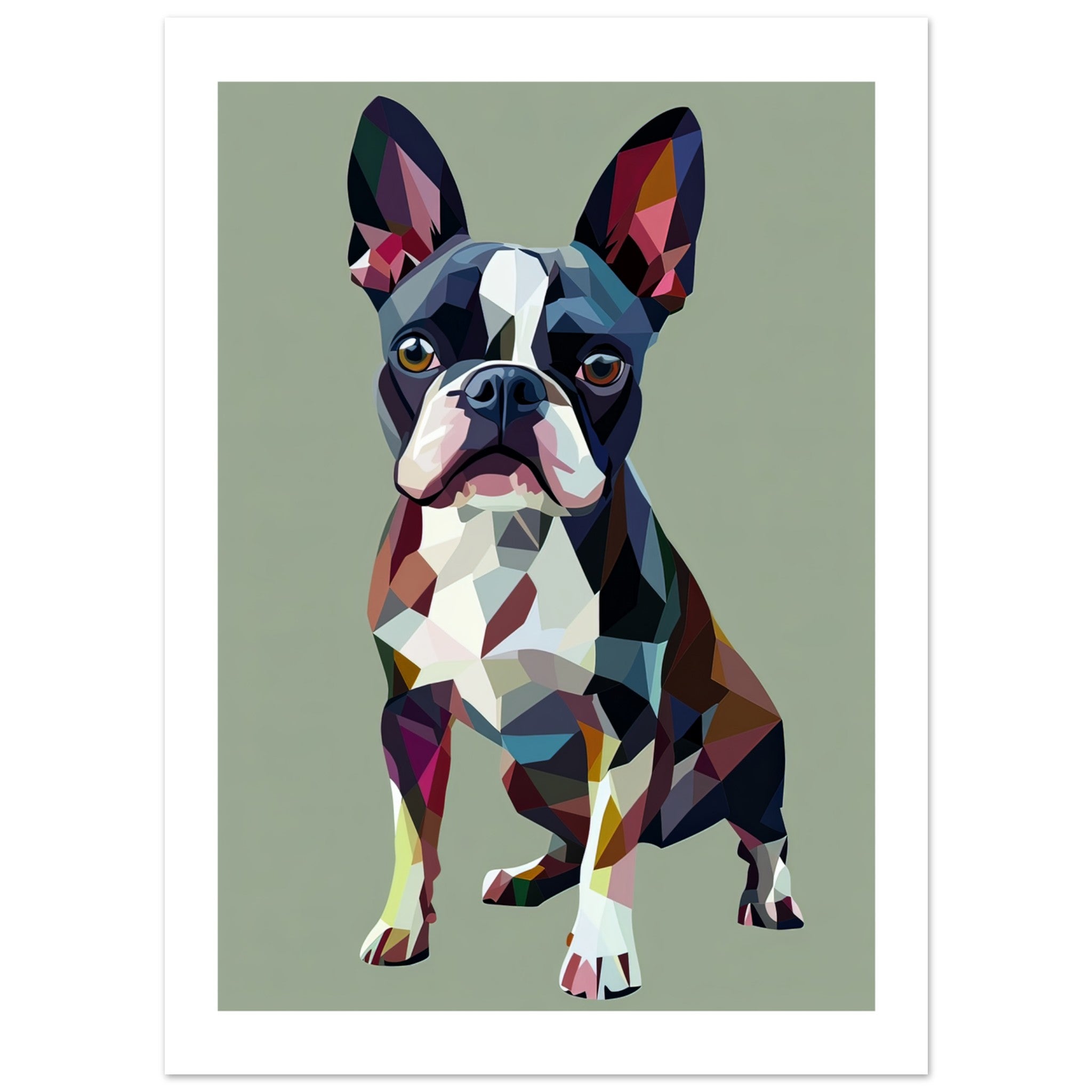 Boston Terrier Dog Illustrated with Colorful Triangles 1