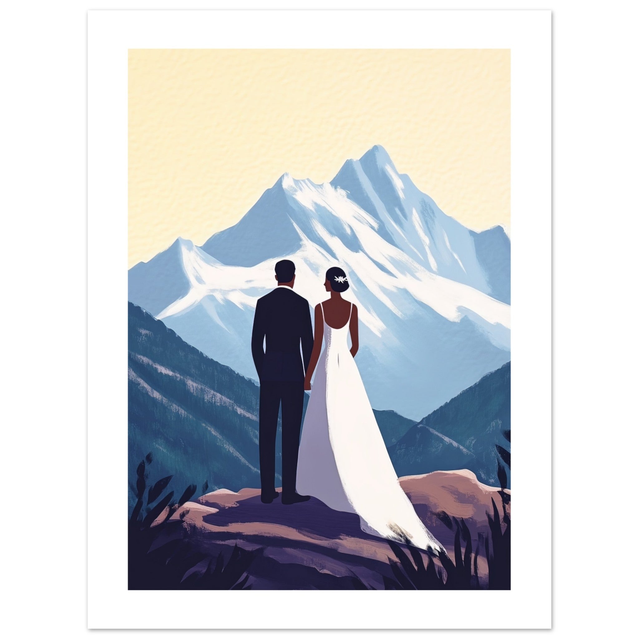 A black wedding couple infront of mountains