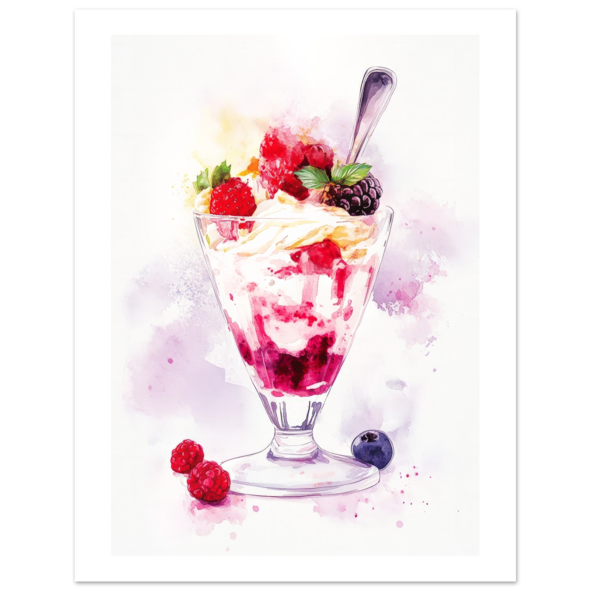 Berry Parfait Watercolor Painting Wall Art