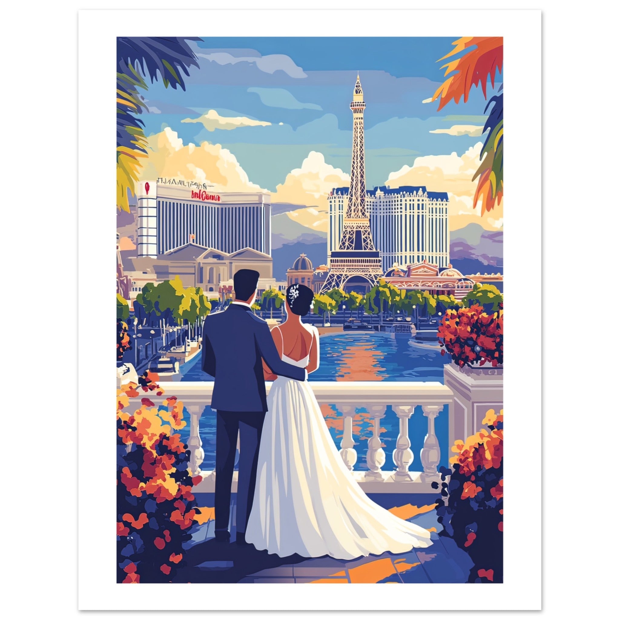 A wedding couple infront of Las Vegas