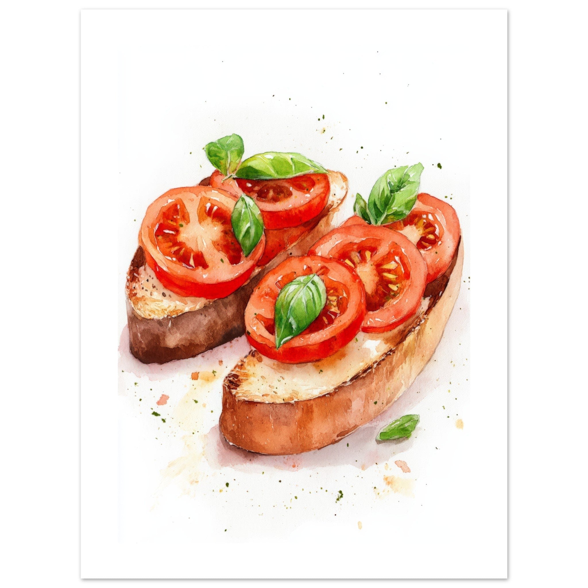 Bruschetta With Tomato And Basil Watercolor Painting Wall Art