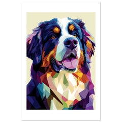 Bernese Pyrenees Dog Illustrated with Colorful Triangles